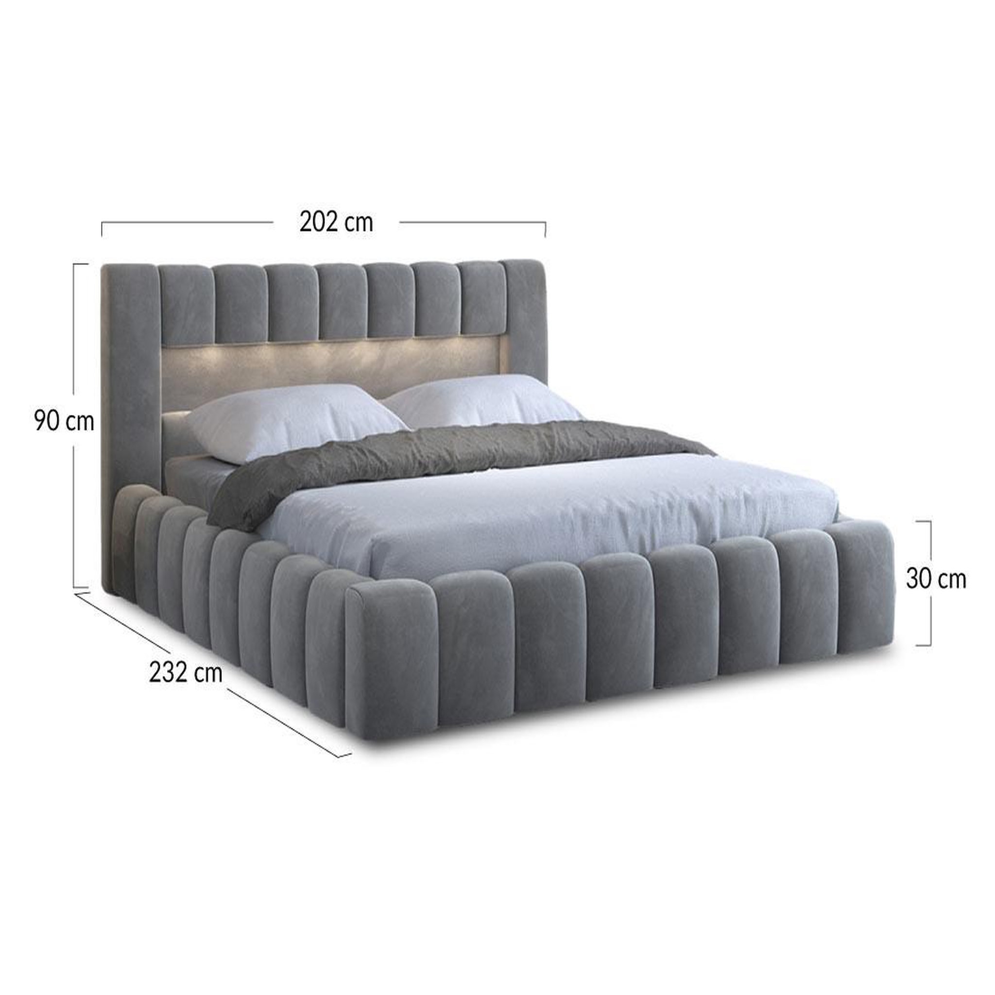 Voir la diapositive 4 : BEST MOBILIER Cleo - lit coffre avec led - 180x200 cm - sommier inclus - en velours