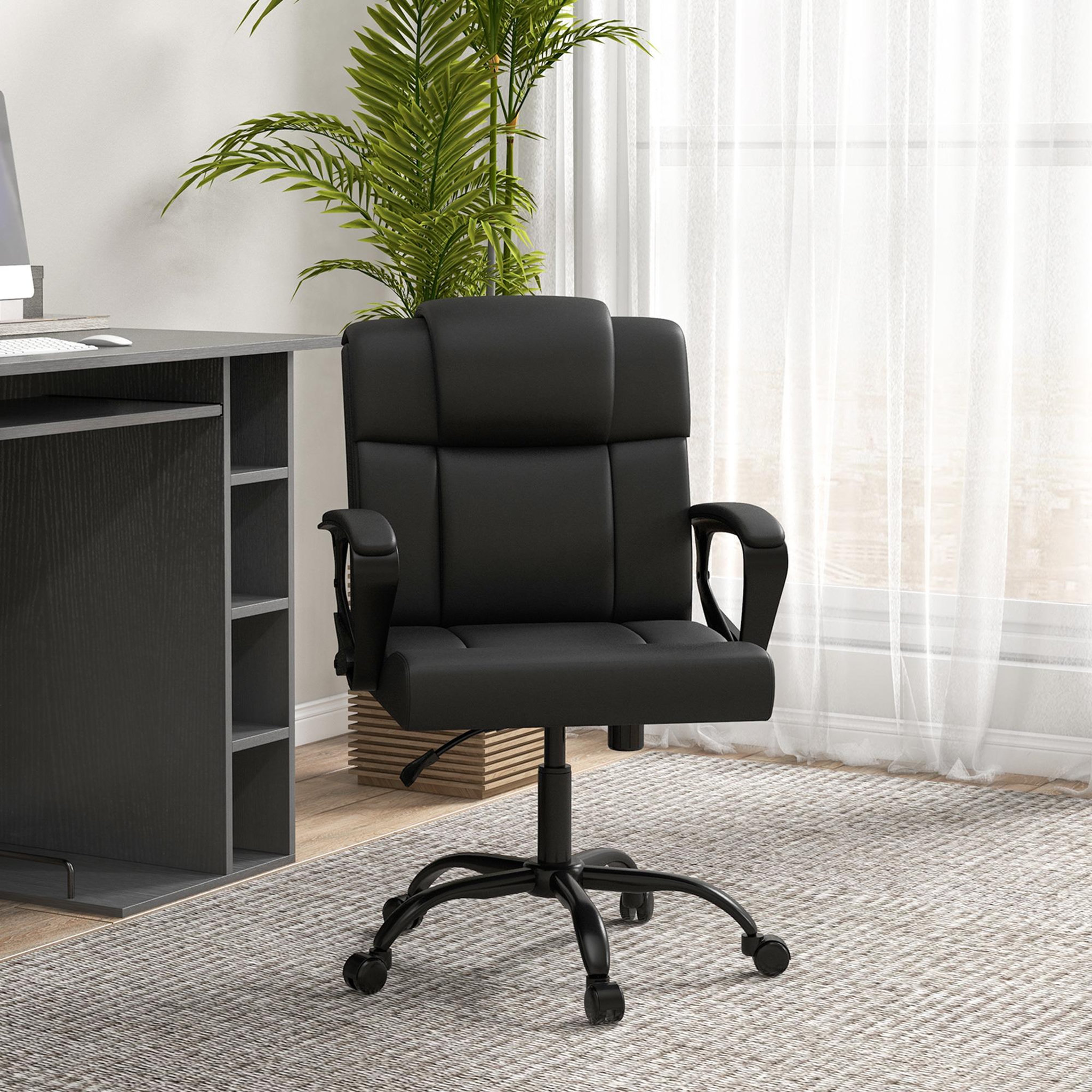 Voir la diapositive 4 : VINSETTO Chaise de bureau ergonomique - hauteur réglable, pivotante 360° - accoudoirs rembourrés - acier synthétique noir