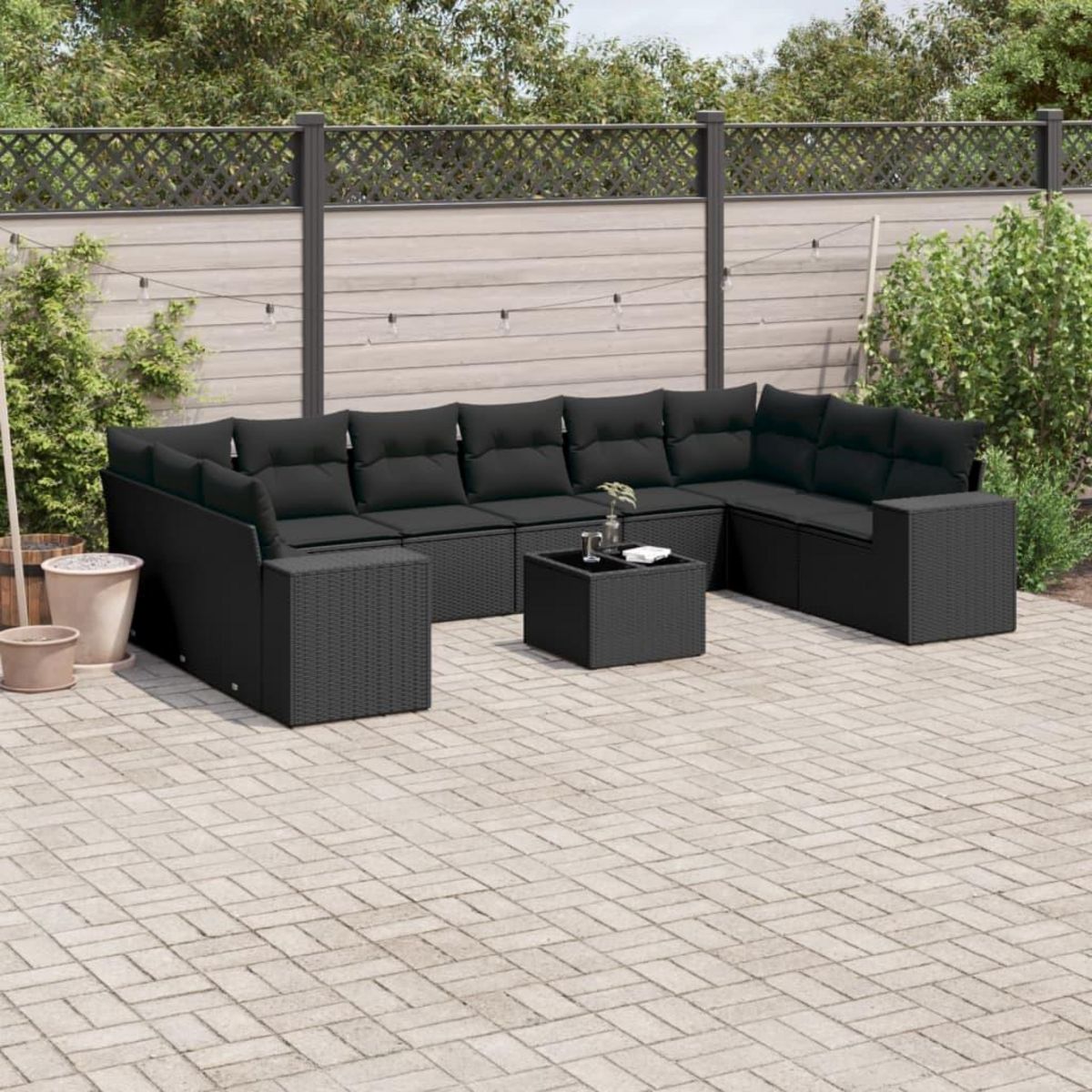 VIDAXL Salon de jardin 11 pcs avec coussins noir resine tressee
