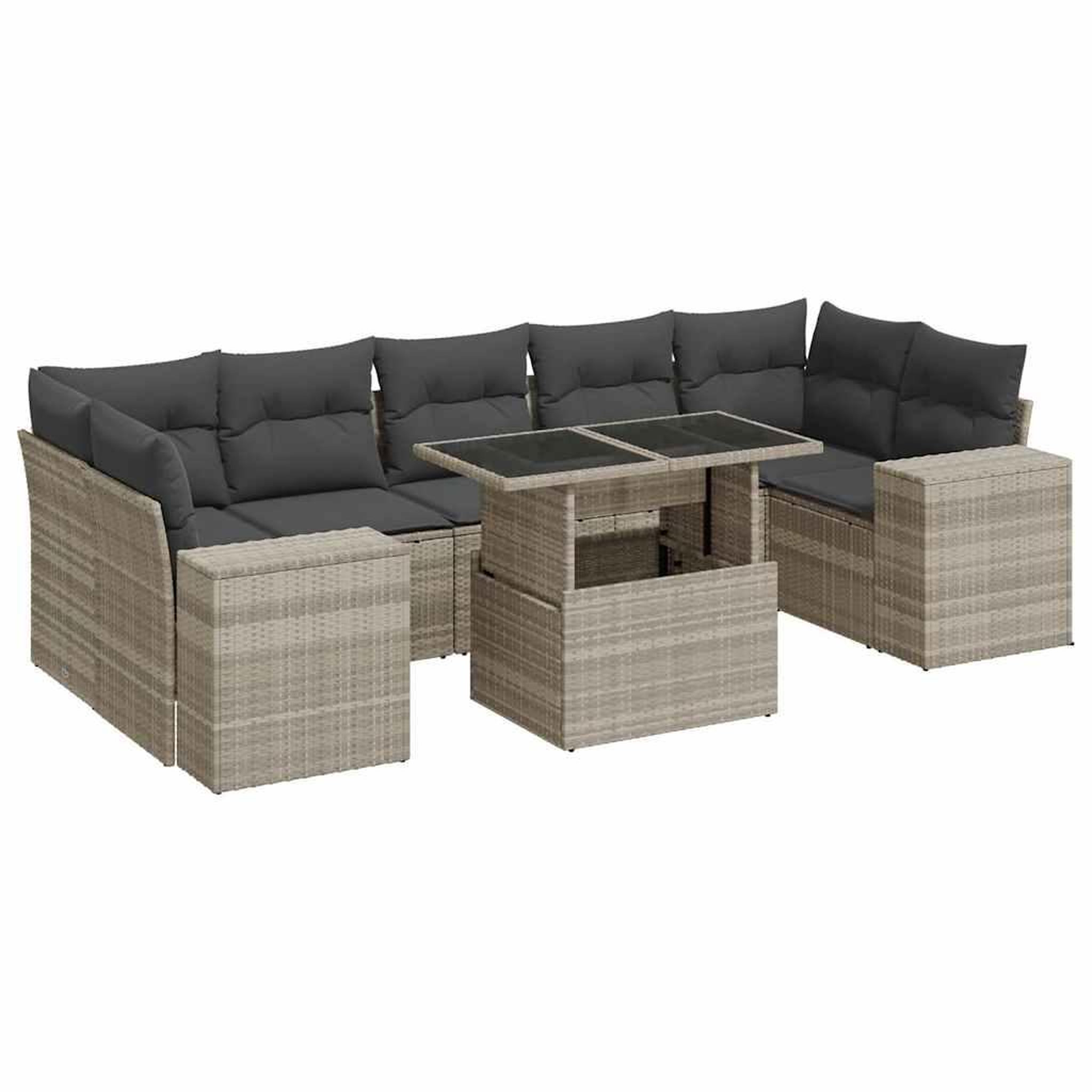 Voir la diapositive 2 : VIDAXL Salon de jardin 8 pcs avec coussins gris clair resine tressee