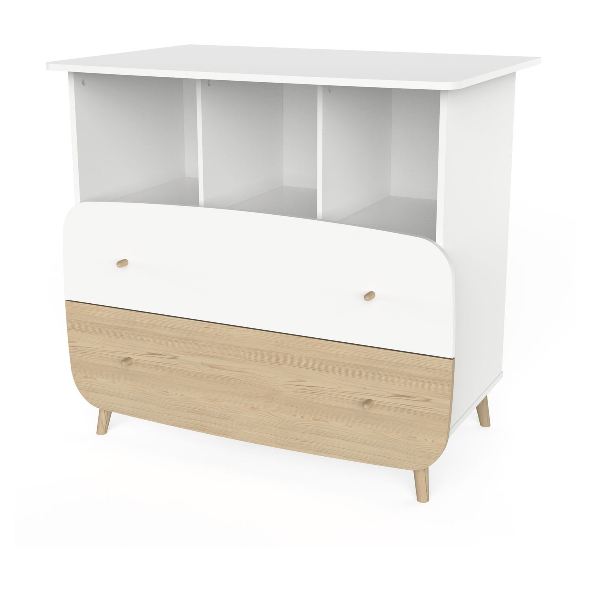 Voir la diapositive 2 : Commode bébé 2 tiroirs 3 niches blanc LINIA 