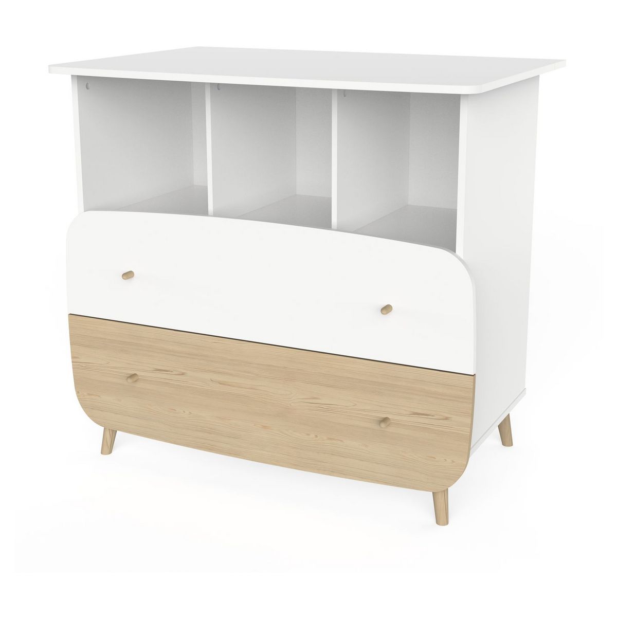 Commode bébé 2 tiroirs 3 niches blanc LINIA 