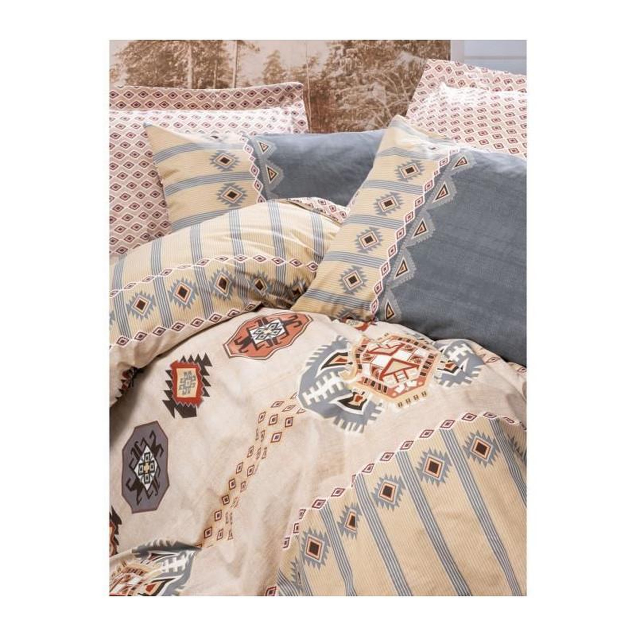 Voir la diapositive 2 : GENERIQUE Parure de lit - 129CTN64221 - 1 housse de couette 220 x 240 cm + 2 taies d'oreiller 60 x 60 cm - 100% coton ranforcé - Beige