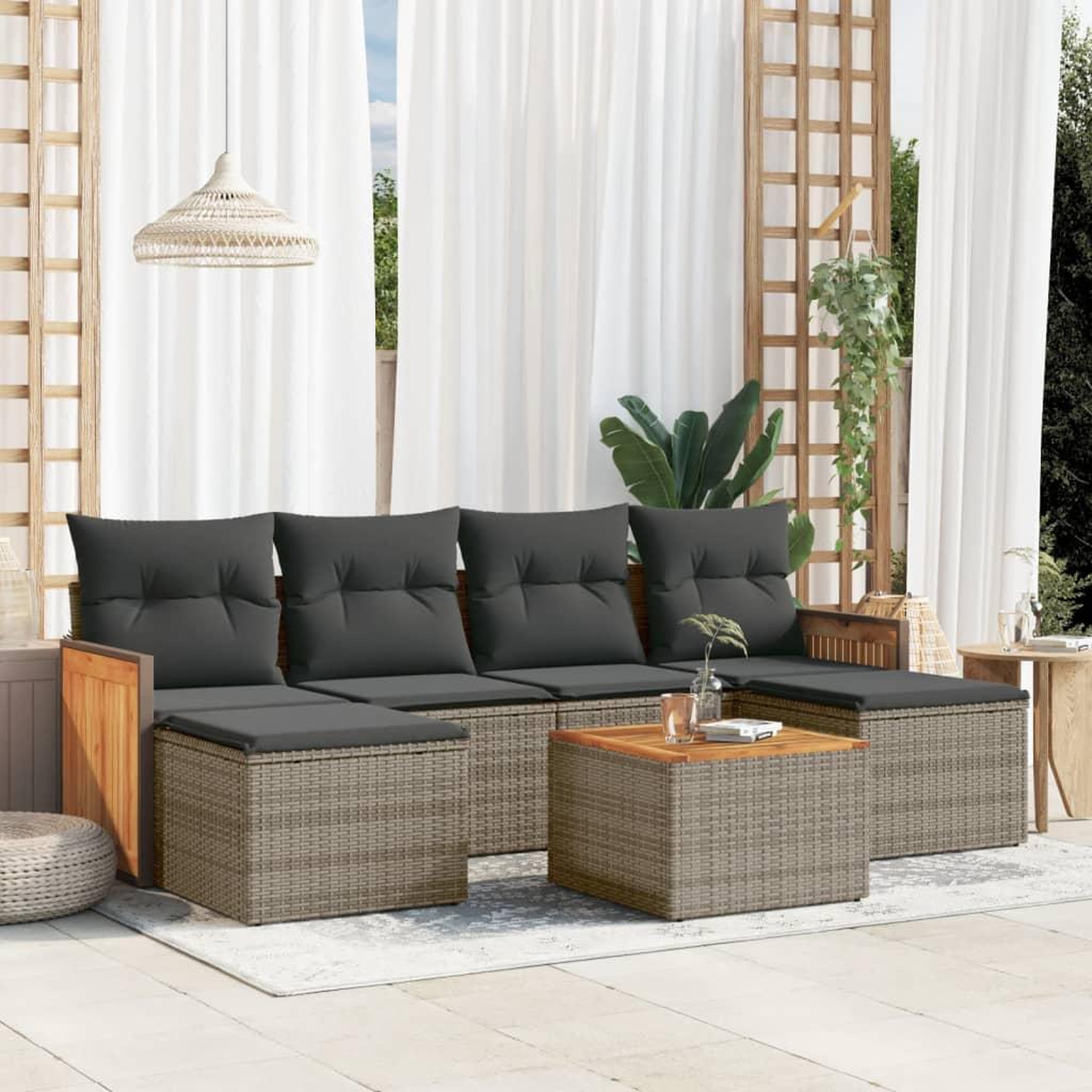 VIDAXL Salon de jardin avec coussins 7 pcs gris resine tressee
