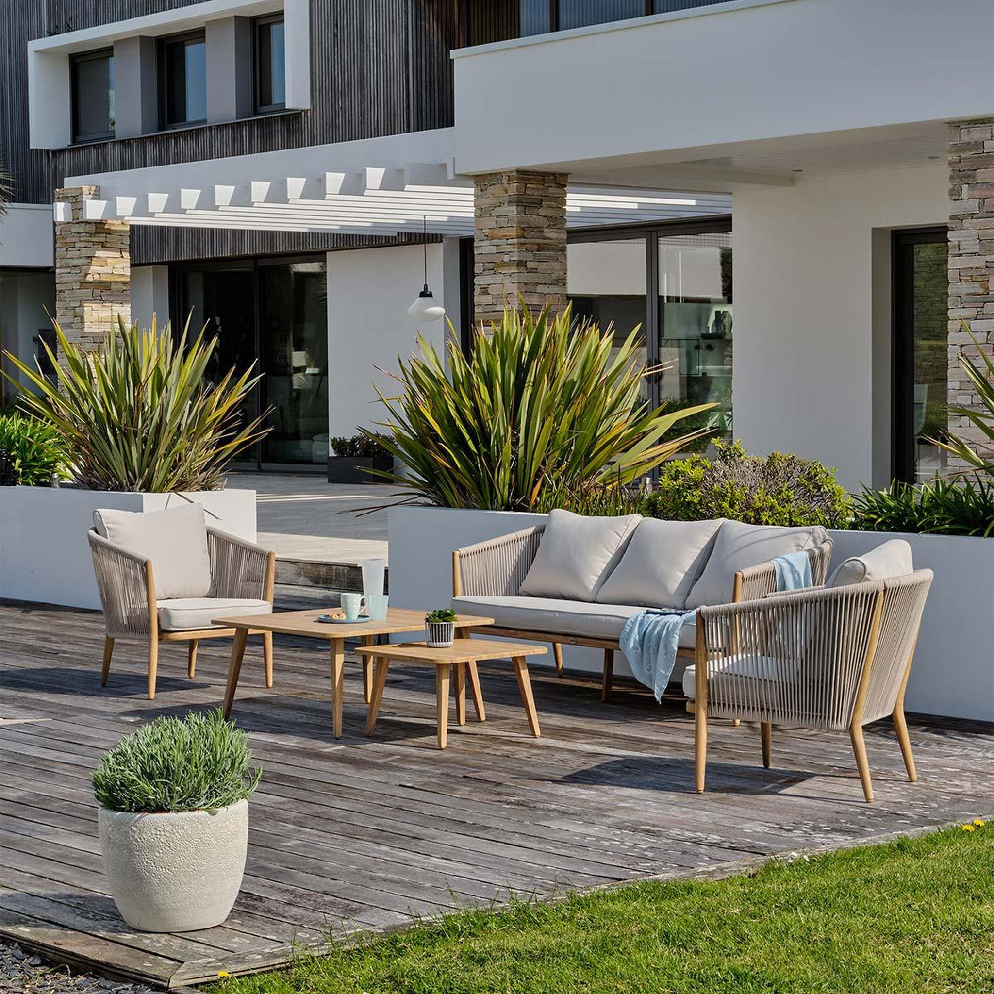 Voir la diapositive 3 : DCB GARDEN Salon de Jardin 5 Places  Ibarra  190cm Naturel & Écru