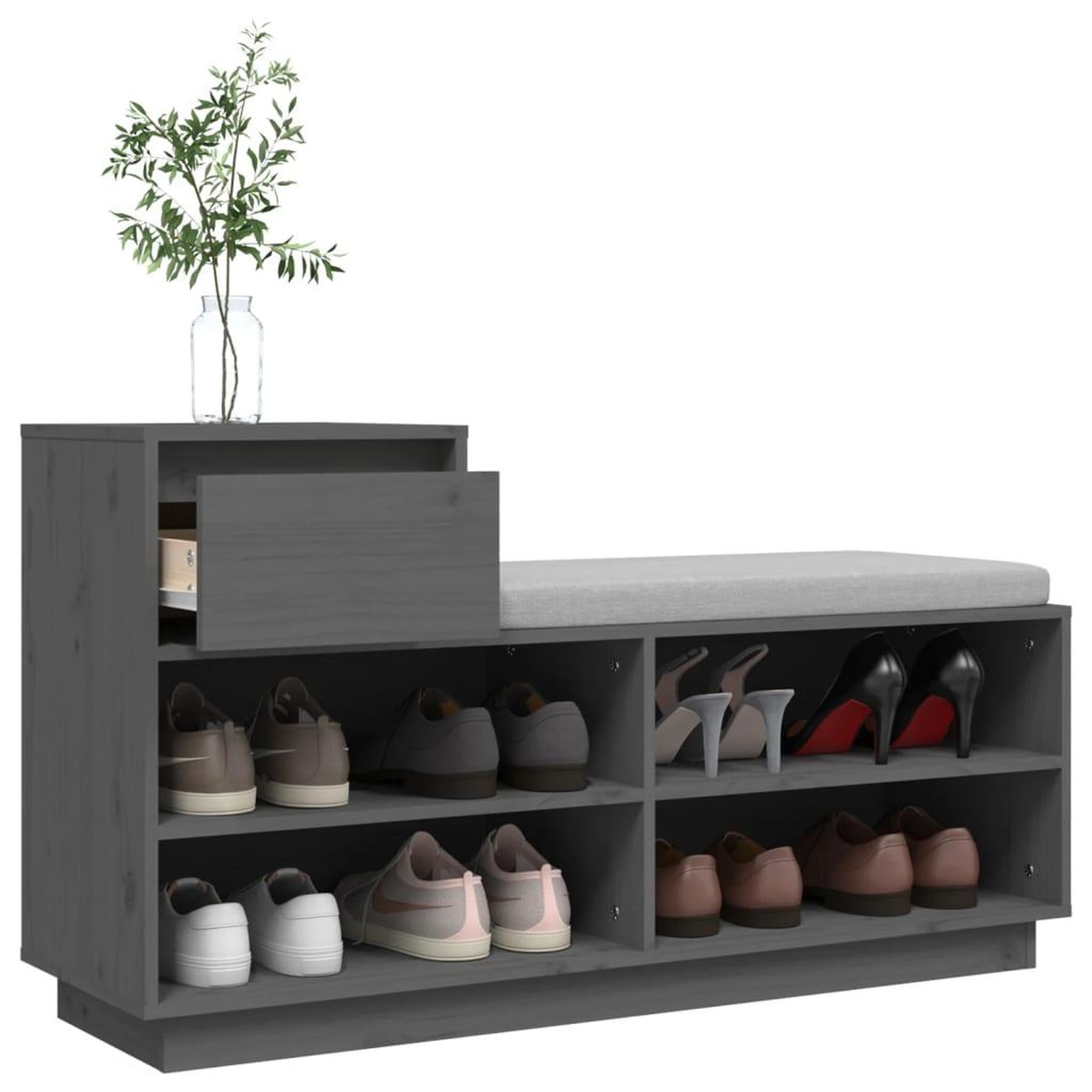 Voir la diapositive 5 : VIDAXL Armoire a chaussures Gris 110x34x61 cm Bois de pin massif