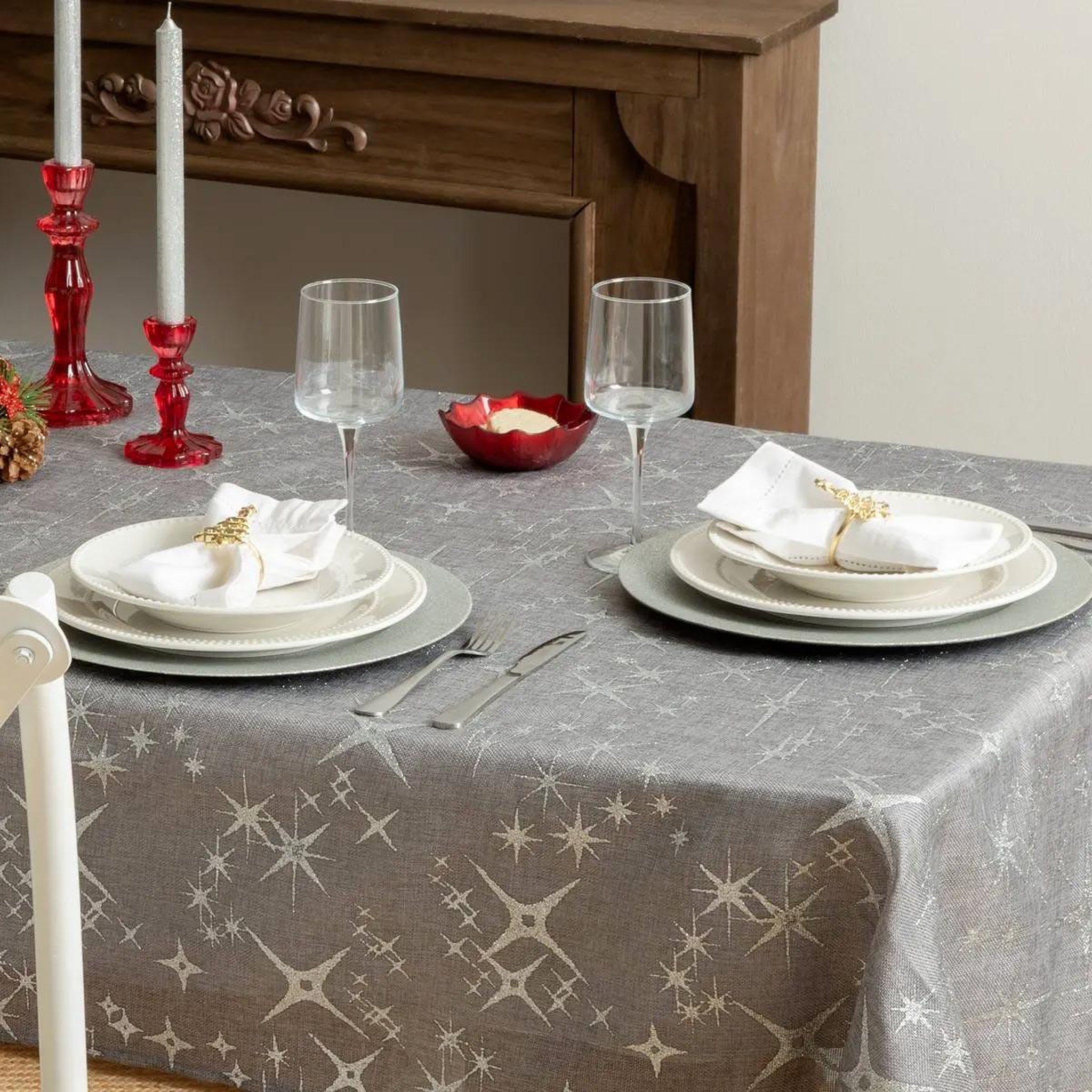 Voir la diapositive 3 : FEERIC LIGHT & CHRISTMAS Nappe étoiles de noël caneva