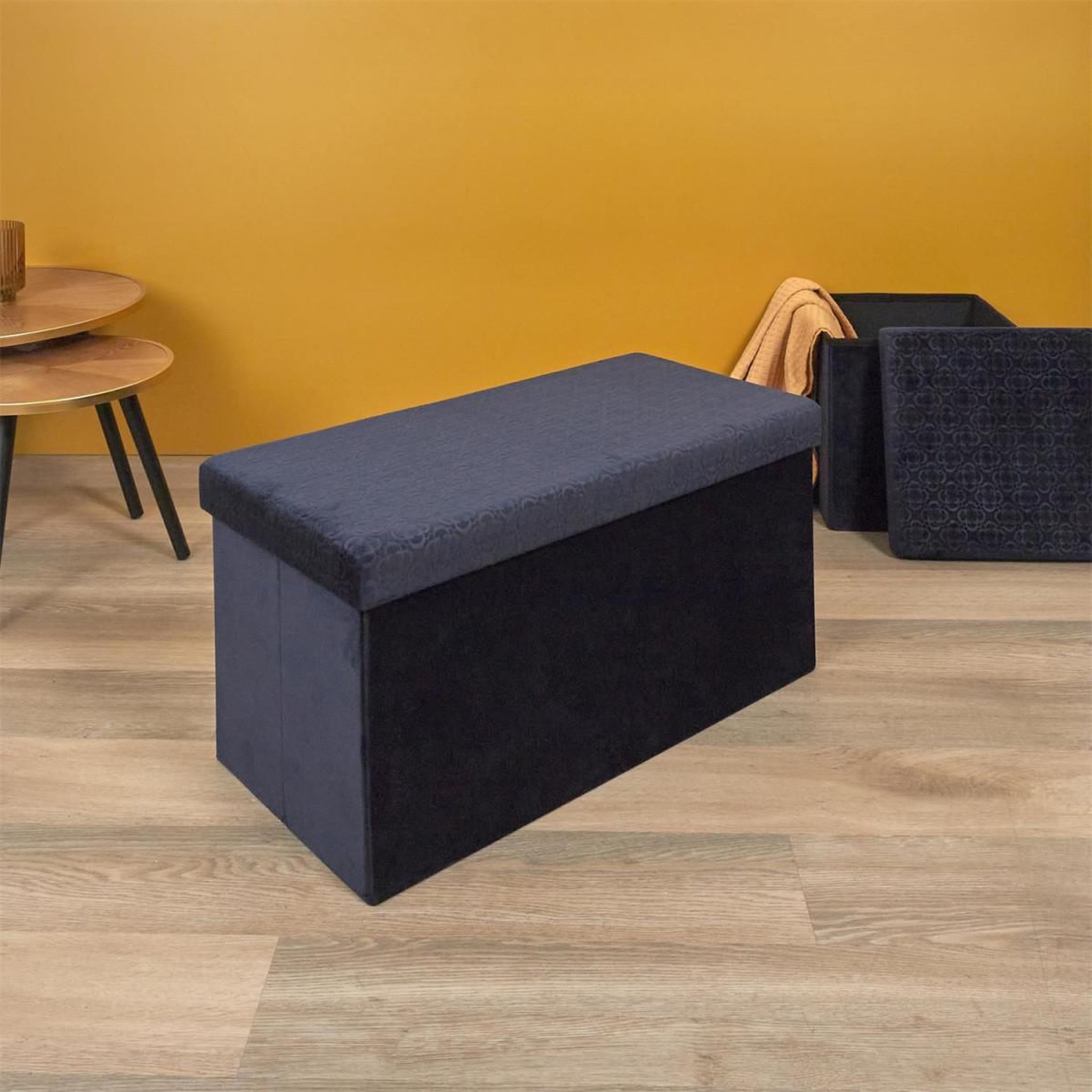 Voir la diapositive 6 : The Home Deco Factory Banc pliable & coffre  rétro  76cm bleu nuit