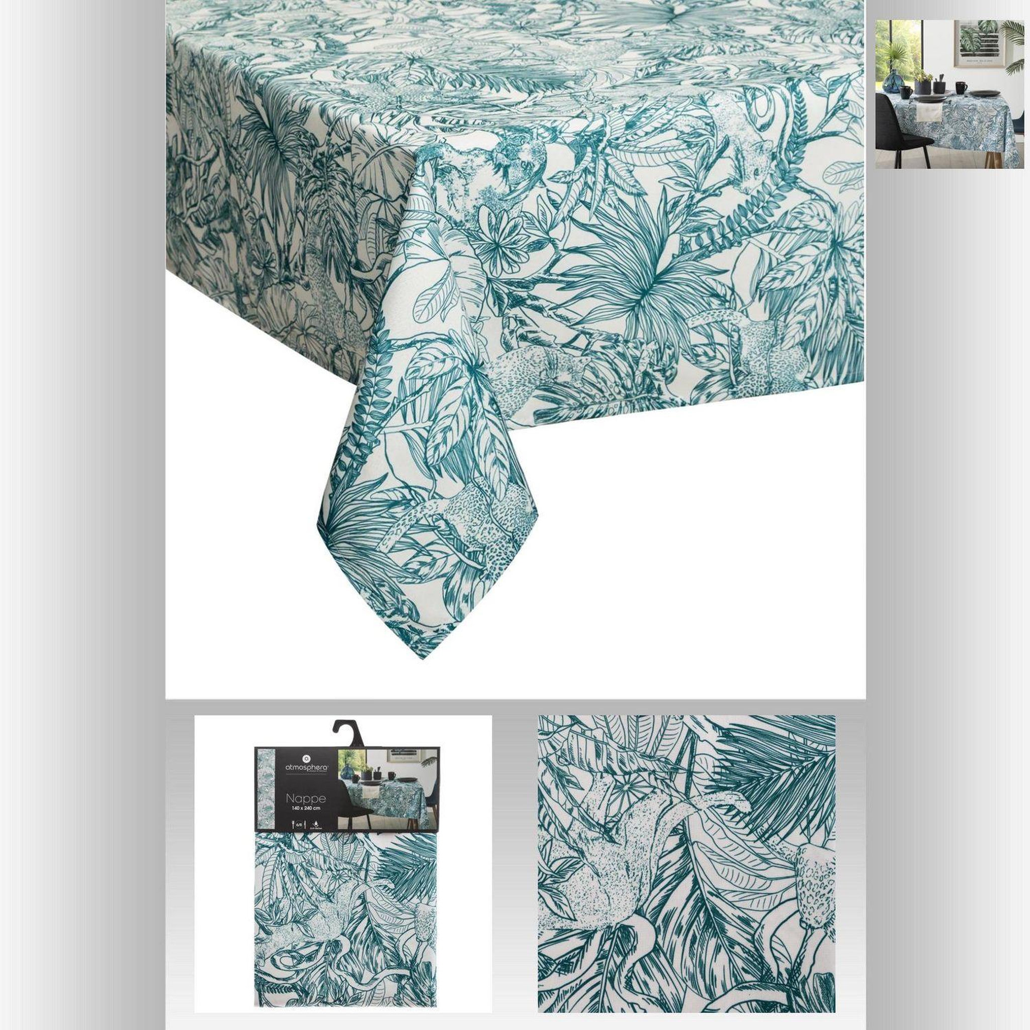 Voir la diapositive 2 : ATMOSPHERA Nappe anti-tache ethnique tikal - l. 240 x l . 140 cm - vert