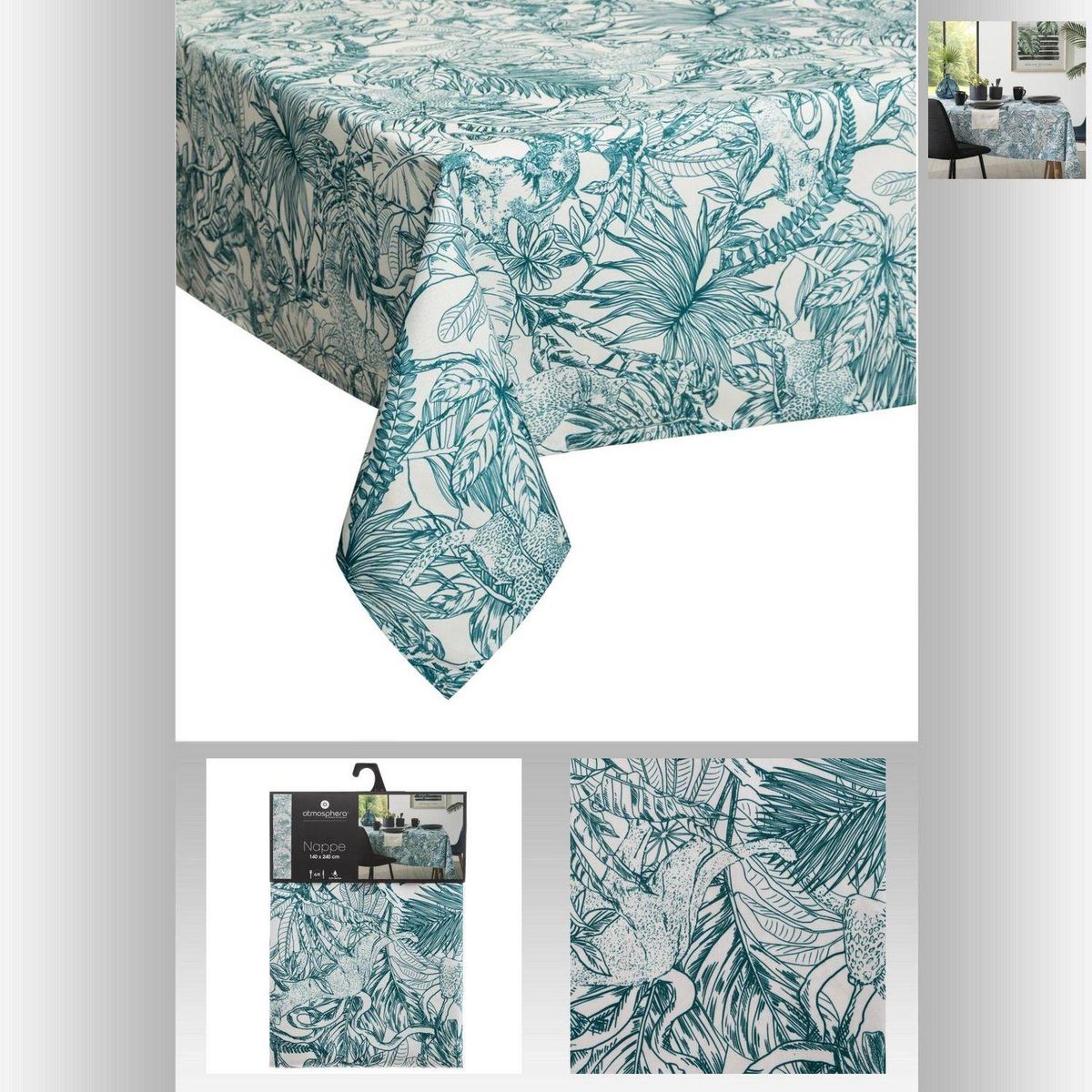 ATMOSPHERA Nappe anti-tache ethnique Tikal - L. 240 x l . 140 cm - Vert