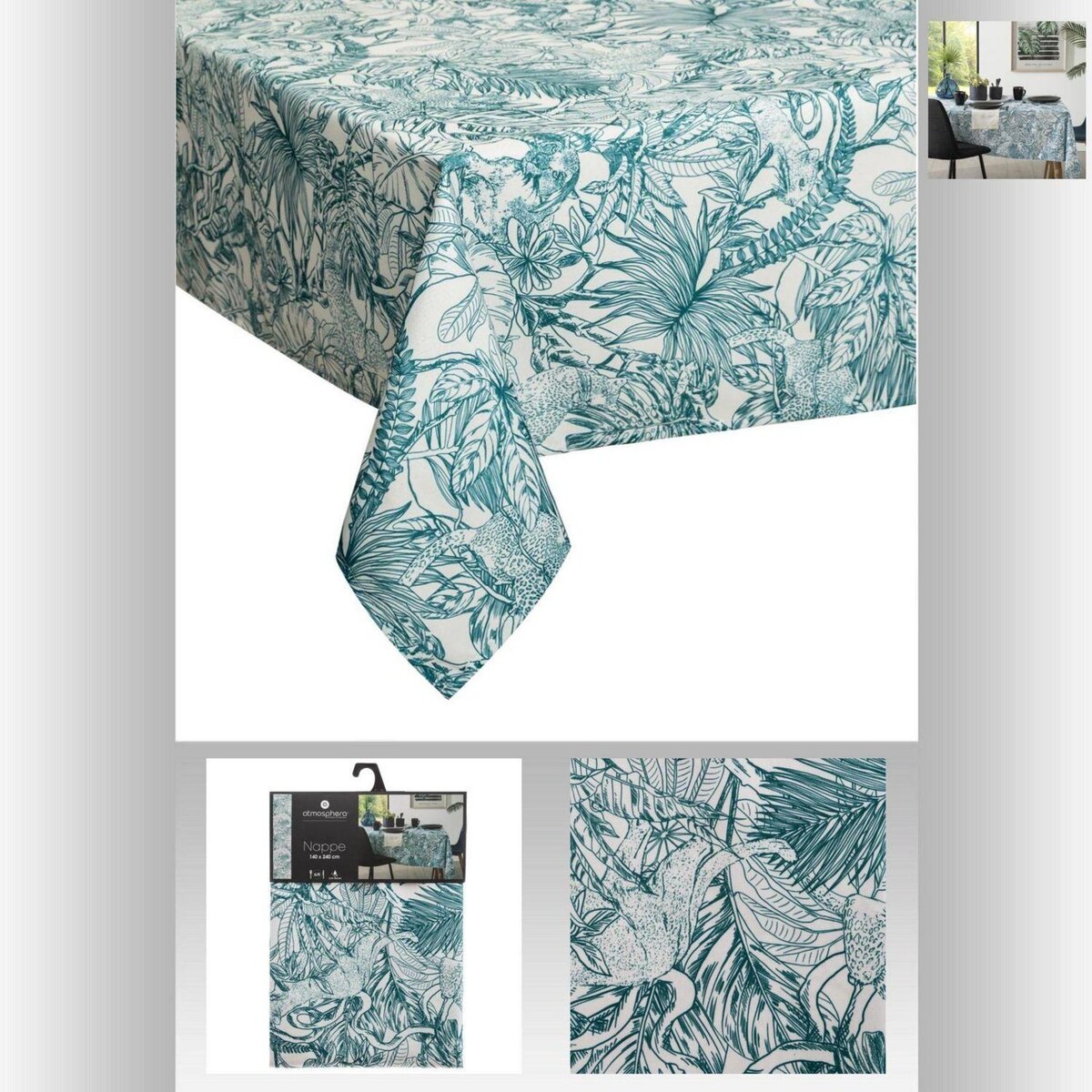 ATMOSPHERA Nappe anti-tache ethnique Tikal - L. 240 x l . 140 cm - Vert