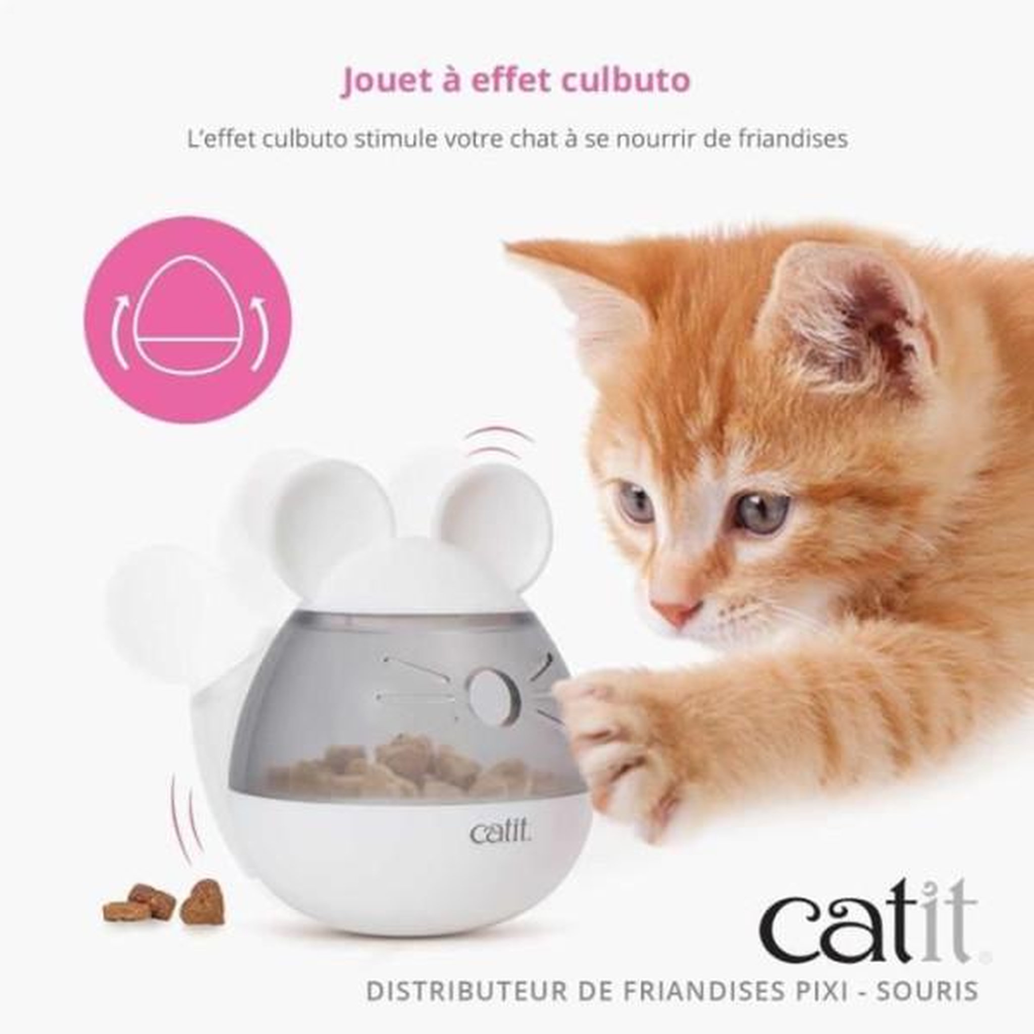 Voir la diapositive 2 : MARKET24 Distributeur de friandises pour chat - CATIT - PIXI - Design oreilles de souris - Blanc