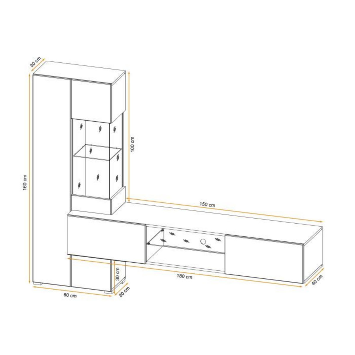 Paris Prix Ensemble Meuble TV design  Try  210cm Chêne & Gris