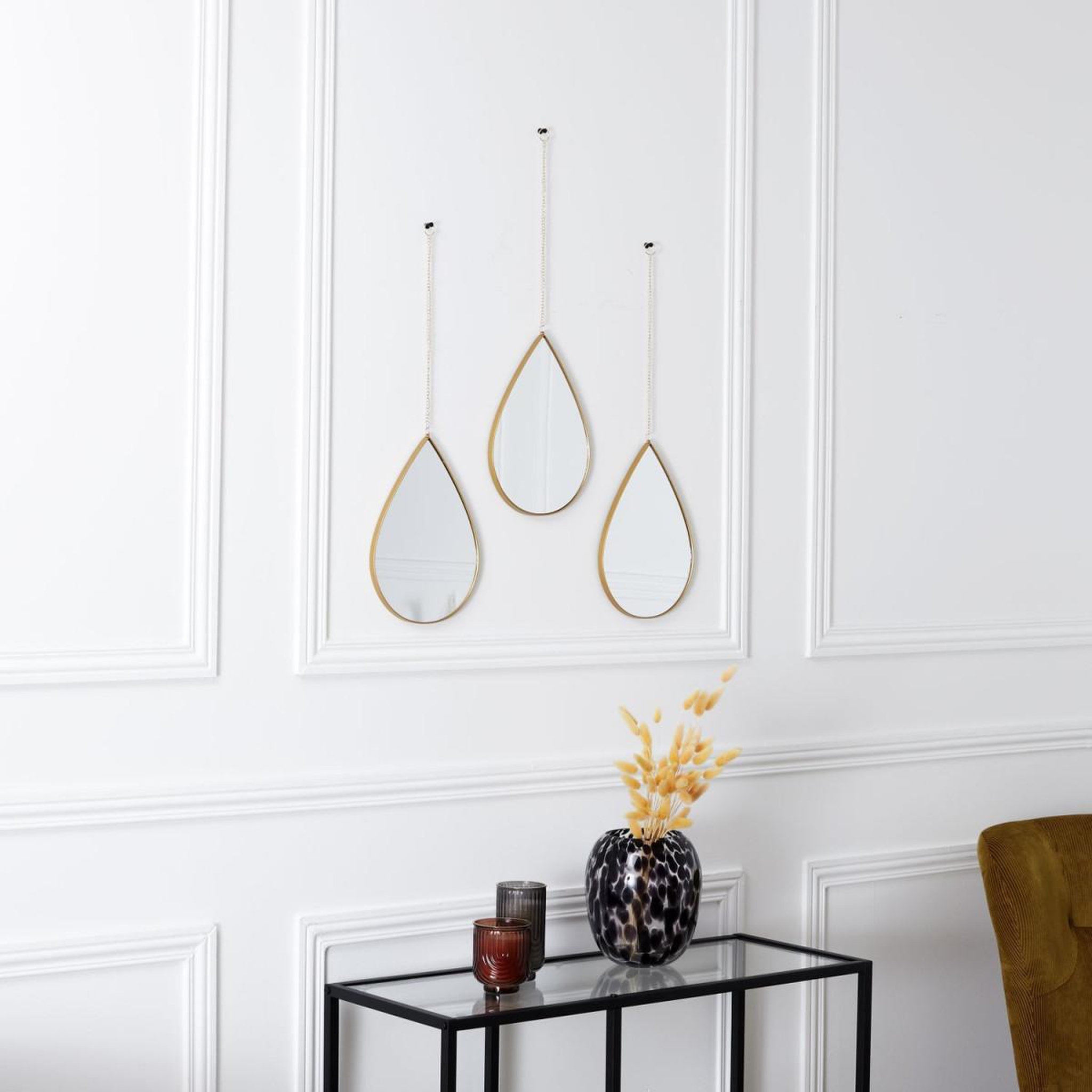 Voir la diapositive 3 : The Home Deco Factory Lot de 3 miroirs déco  goutte  27cm or
