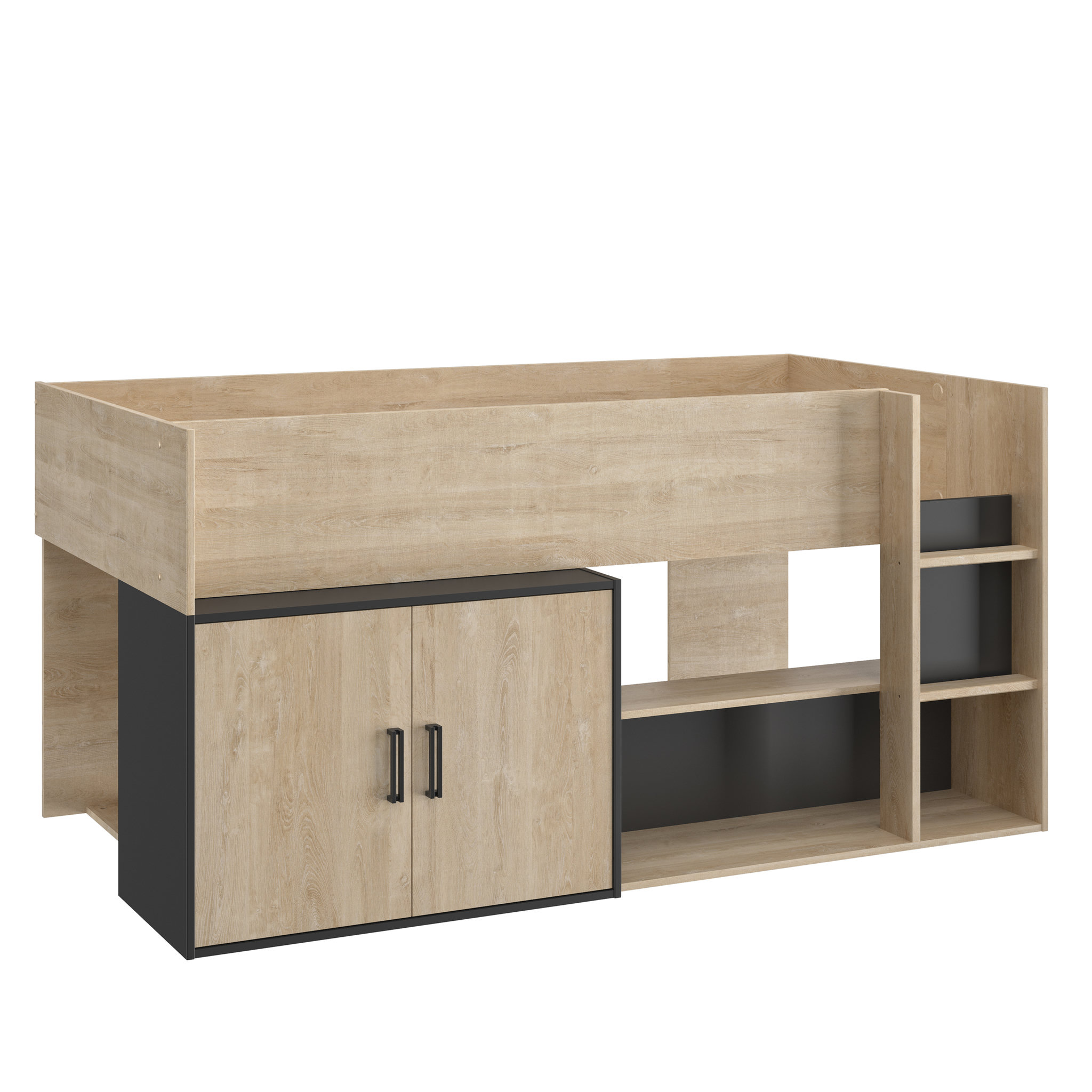 Voir la diapositive 2 : Lit combiné 90x200cm avec rangements CLEVELAND