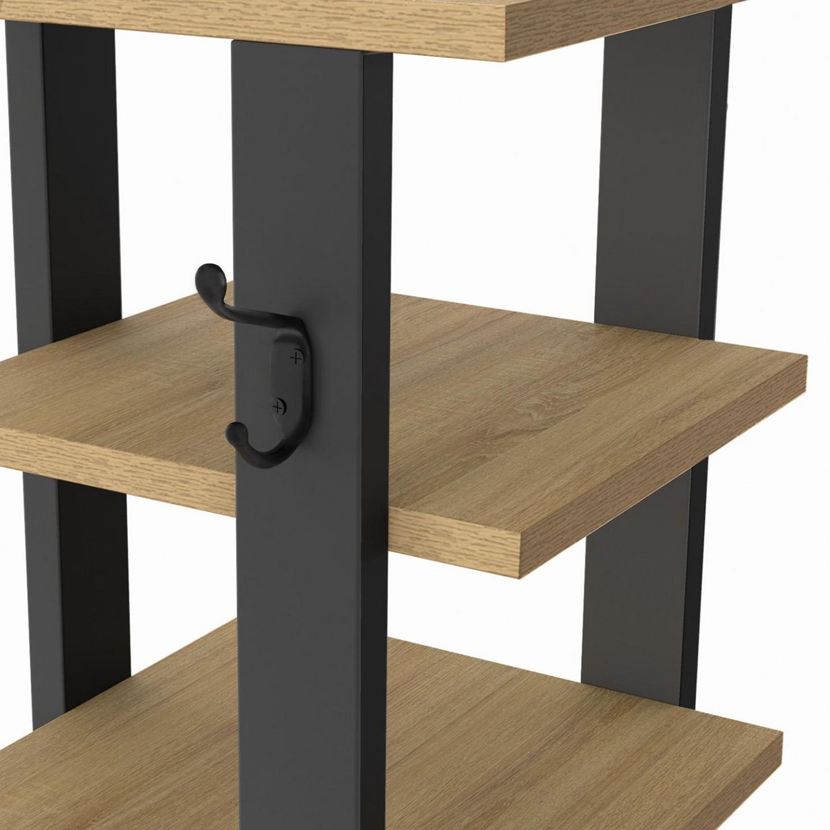 ID MARKET Etagère à chaussures 8 niveaux avec patères bois et noir