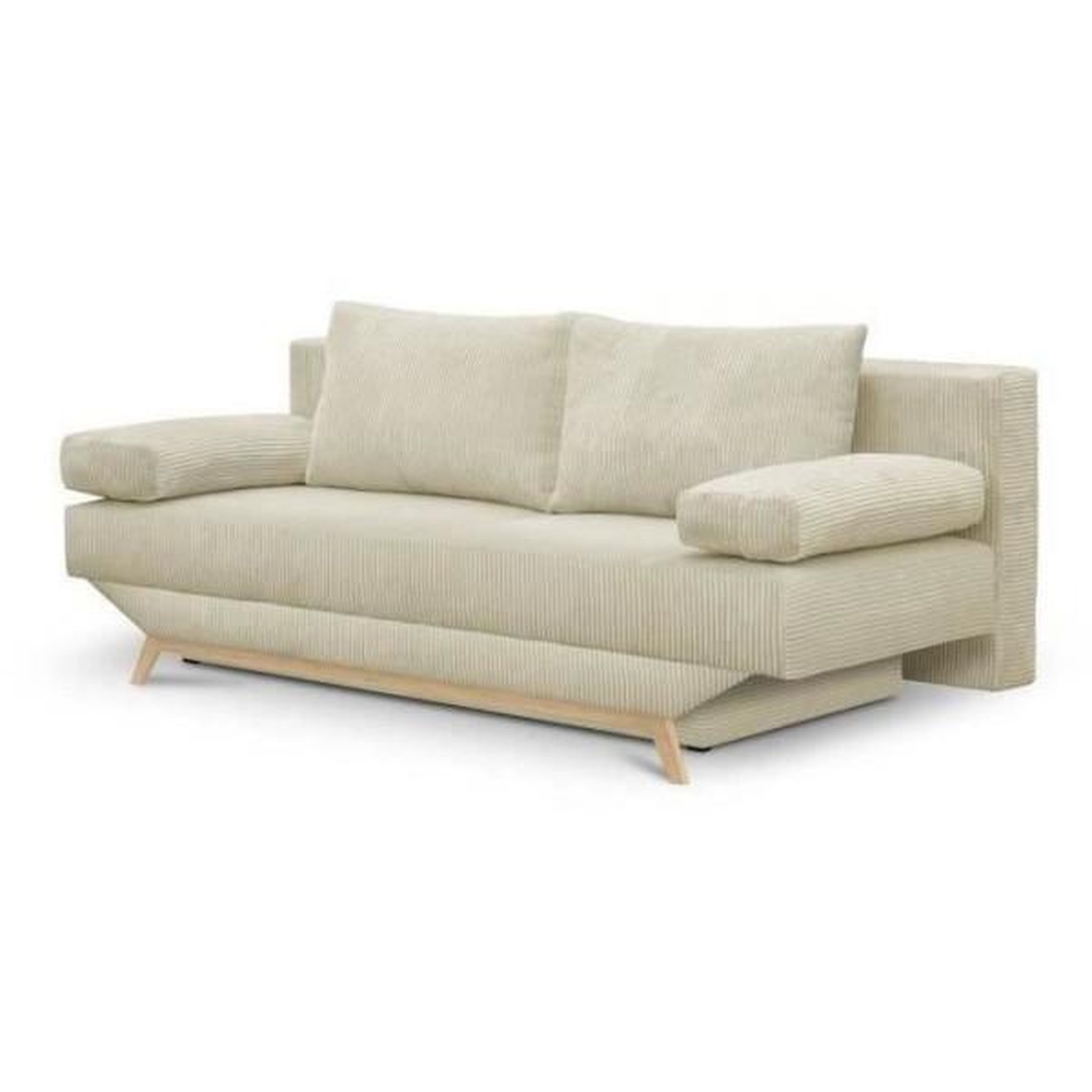 Voir la diapositive 3 : MARKET24 Banquette convertible 3 places - Coffre de rangement - Tissu velours côtelé beige - L 190 x H 92 x P 84 cm - TEIJO
