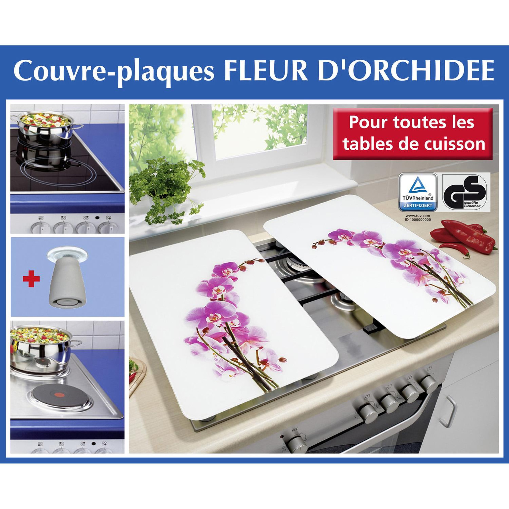 Voir la diapositive 2 : Wenko 2 Couvre-plaques universel - Fleur d'orchidée