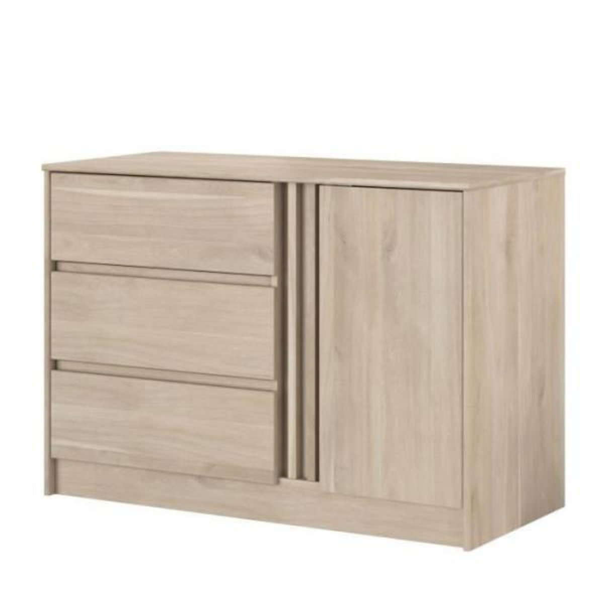 PARISOT Commode ESCALE - 3 tiroirs - 1 porte - Décor chene - L 109,8 x H 76,8 x P 50 cm