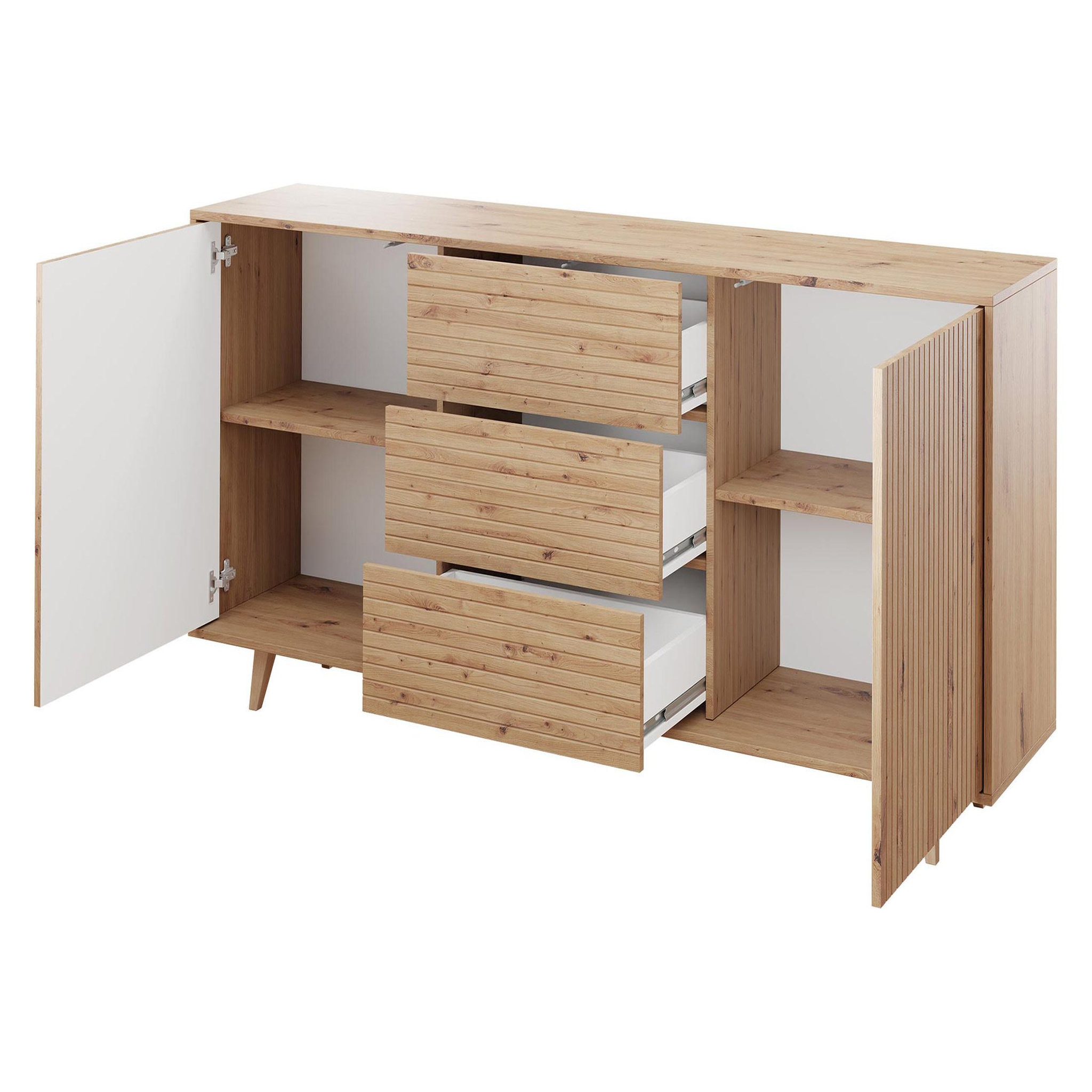 Voir la diapositive 3 : BEST MOBILIER Diego - buffet - effet bois - 3 tiroirs et 2 portes - 180 cm
