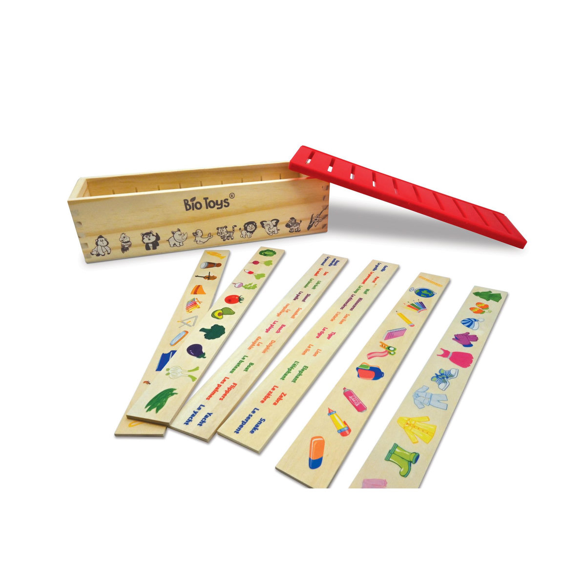 Lexibook Ma boîte à vocabulaire – Boîte de tri en bois bilingue Français / Anglais