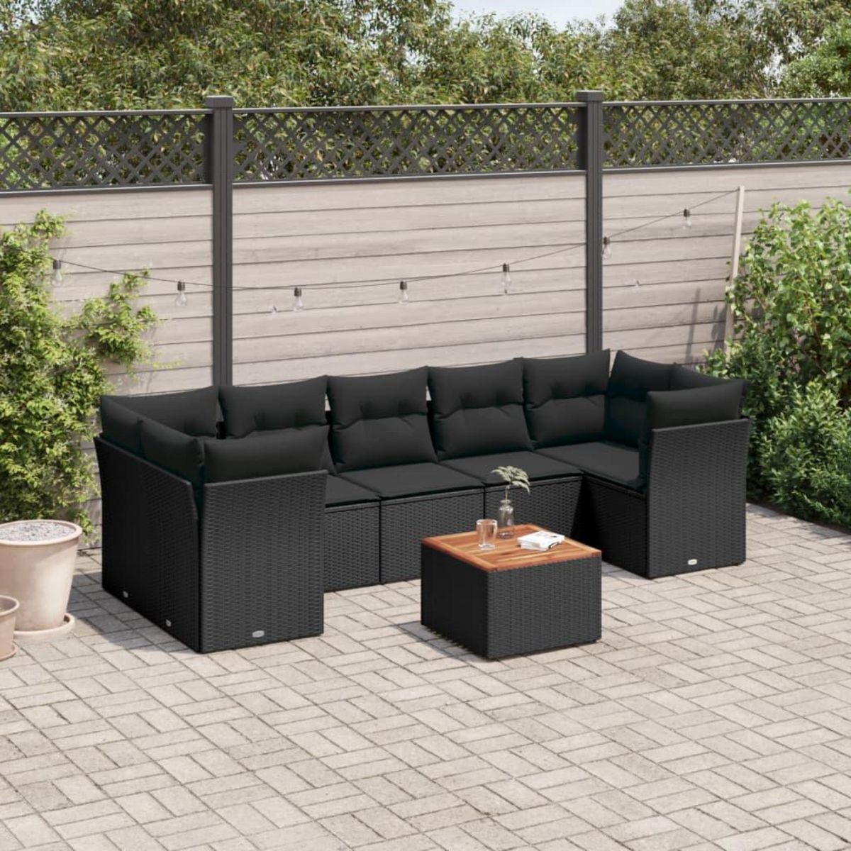 VIDAXL Salon de jardin 8 pcs avec coussins noir resine tressee