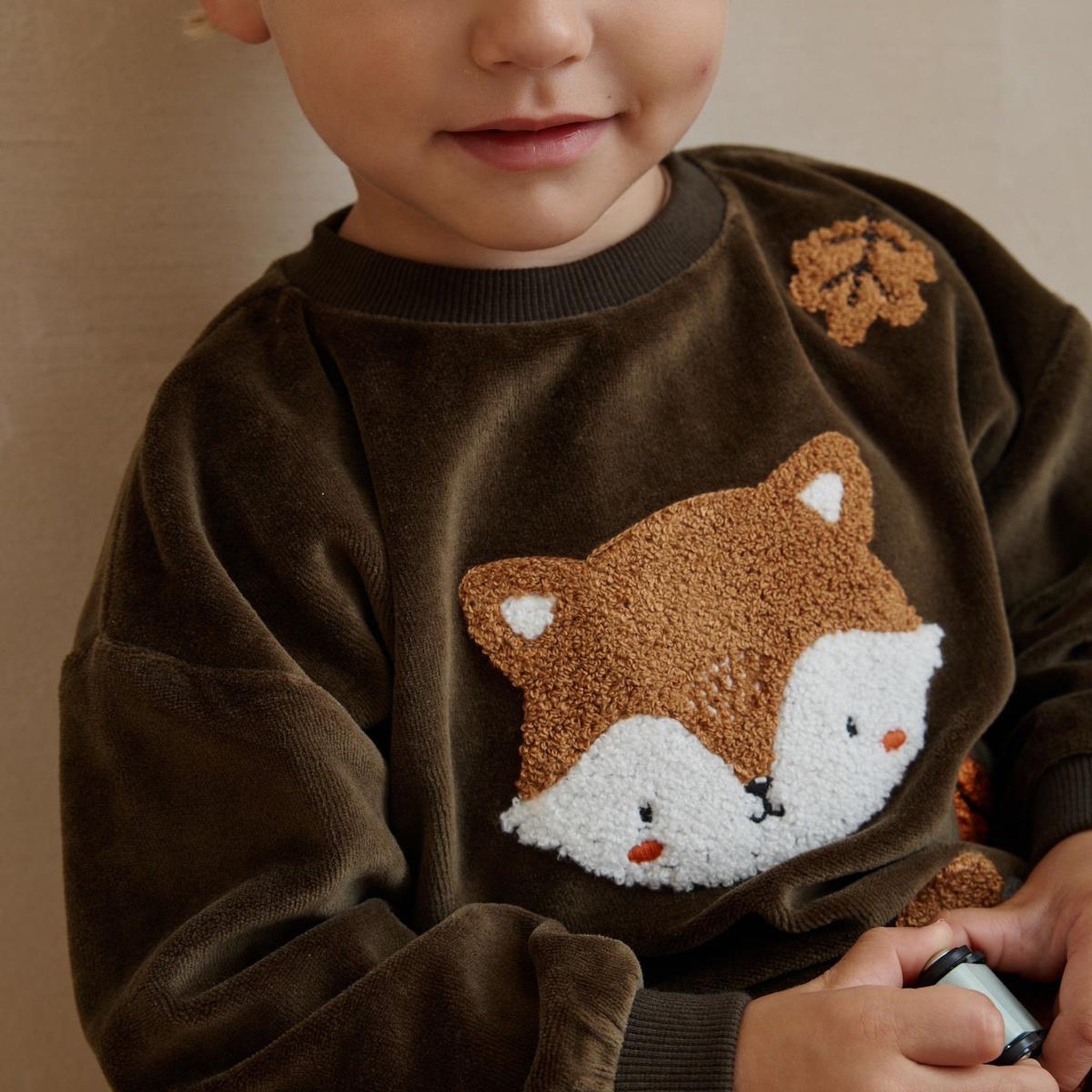 Voir la diapositive 4 : PETIT BEGUIN Sweat-shirt bébé en velours ginkgo