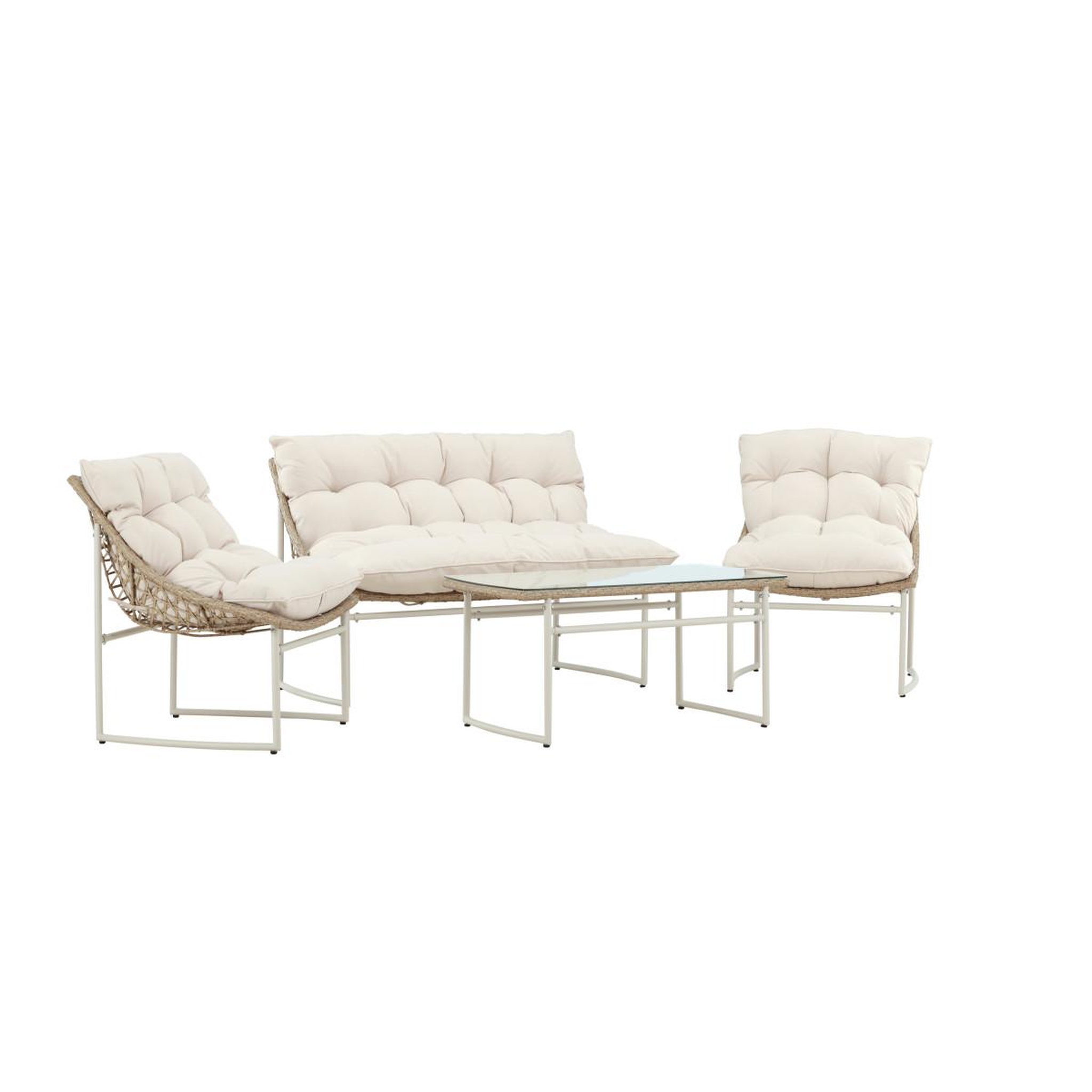 Paris Prix Salon de jardin en rotin 4 places  tina  118cm beige