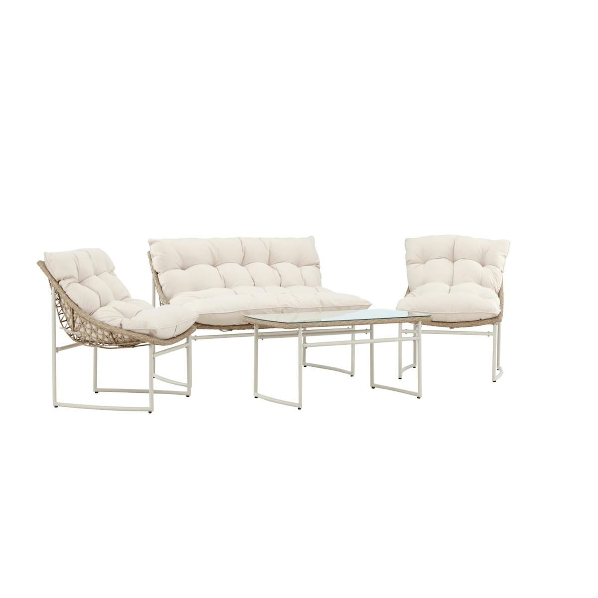 Paris Prix Salon de Jardin en Rotin 4 Places  Tina  118cm Beige