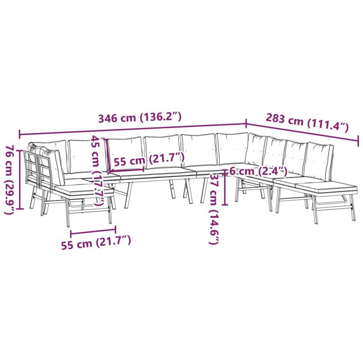 VIDAXL Ensemble de bancs de jardin avec coussins 7 pcs noir