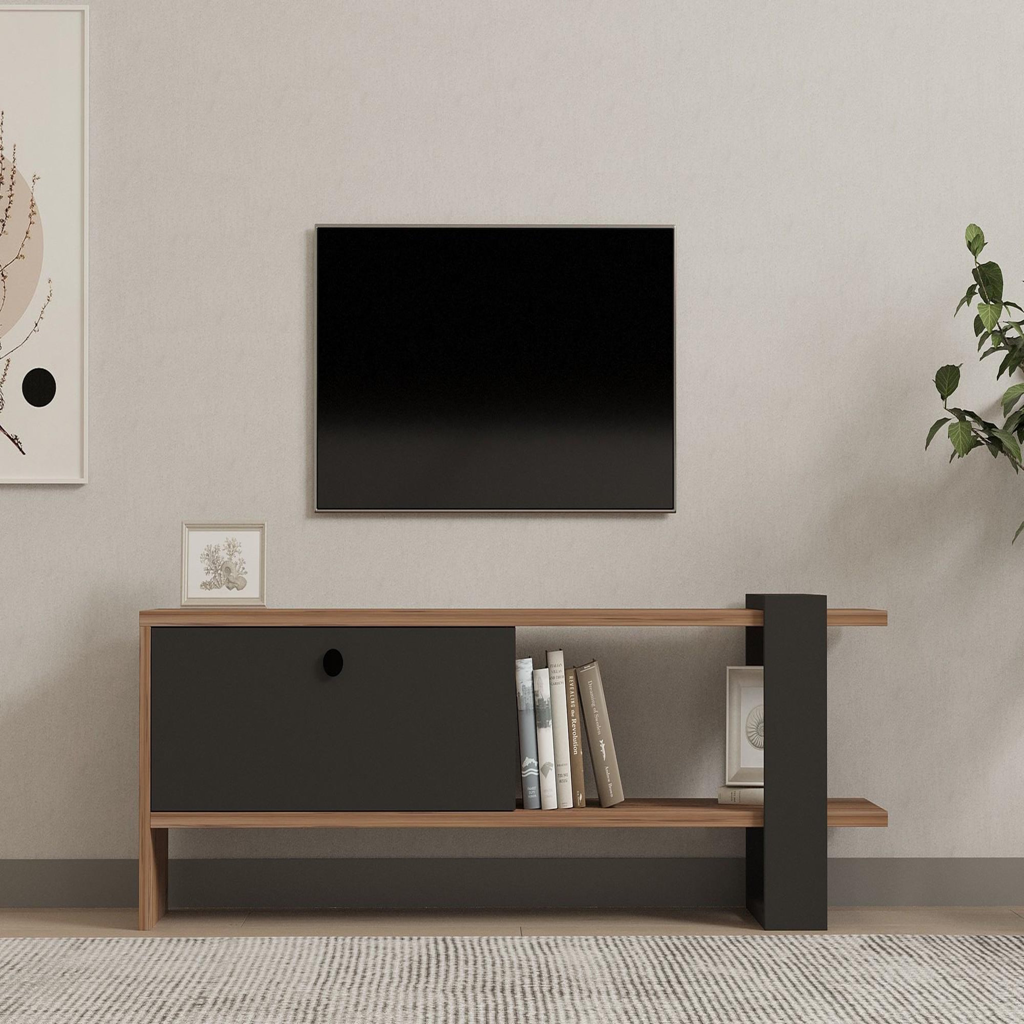 Voir la diapositive 3 : Habitat et Jardin Meuble tv en bois  ova  - 120 x 25 x 36 cm - chêneanthracite
