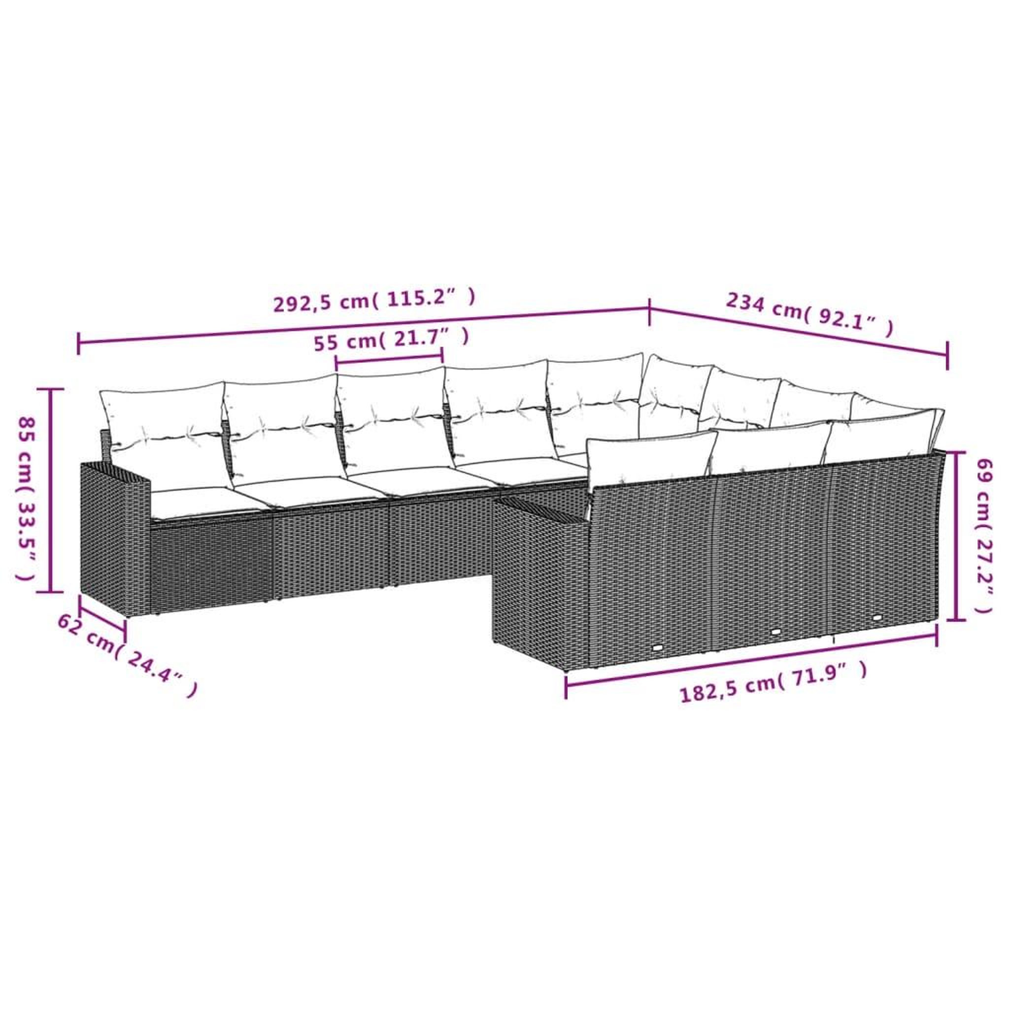 Voir la diapositive 4 : VIDAXL Salon de jardin 10 pcs avec coussins noir resine tressee