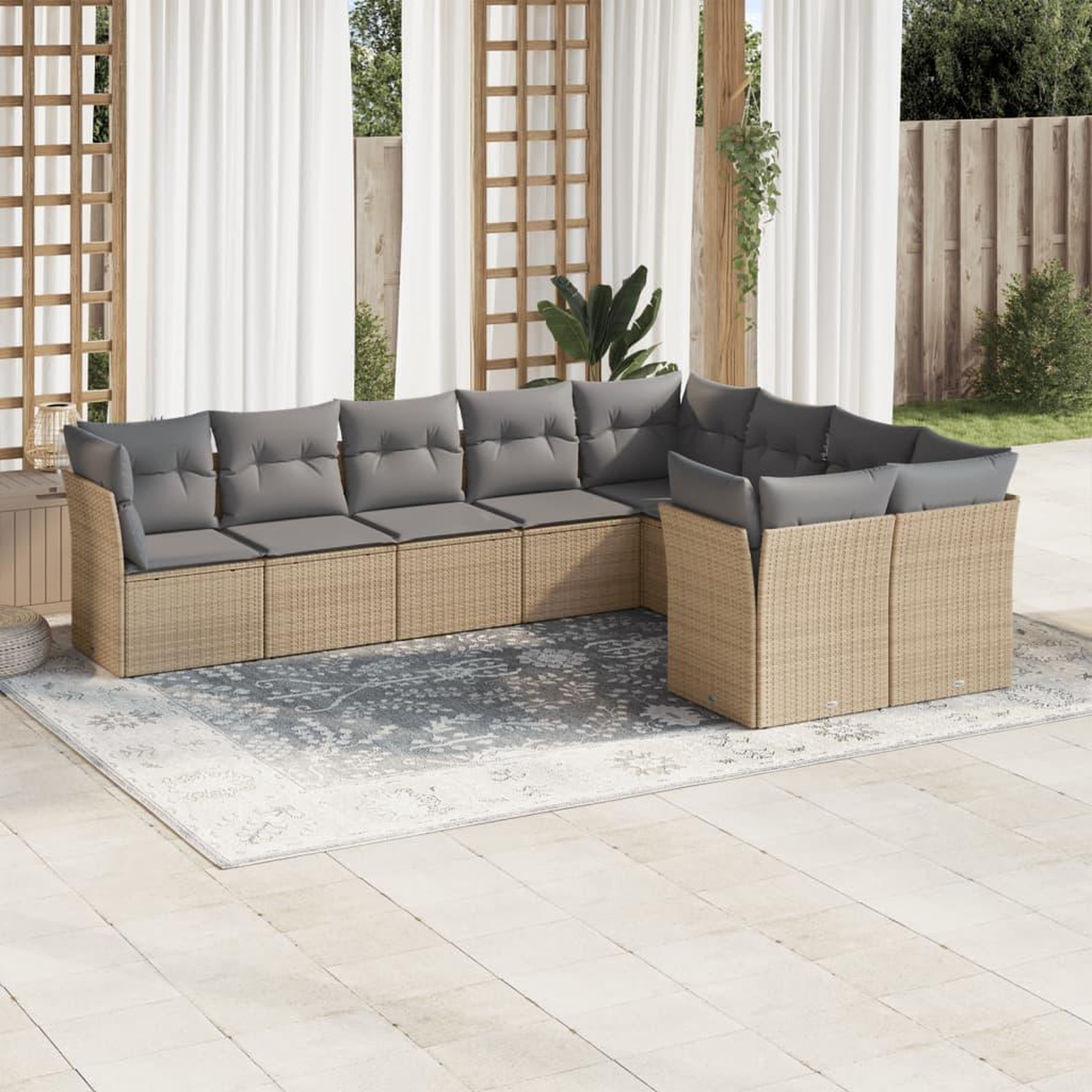 VIDAXL Salon de jardin avec coussins 9 pcs beige resine tressee
