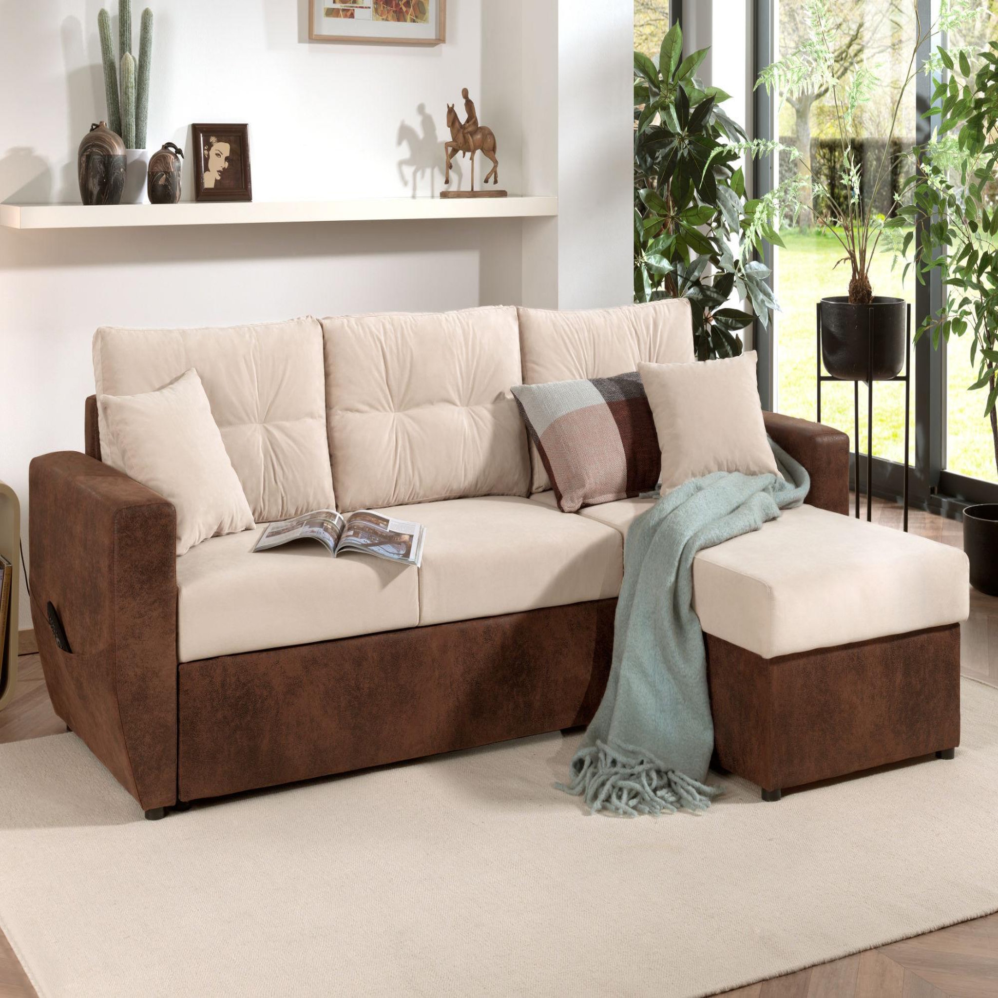 Voir la diapositive 2 : BEST MOBILIER Astoria - canapé d'angle réversible - convertible avec coffre - velours et microfibre - 4 places
