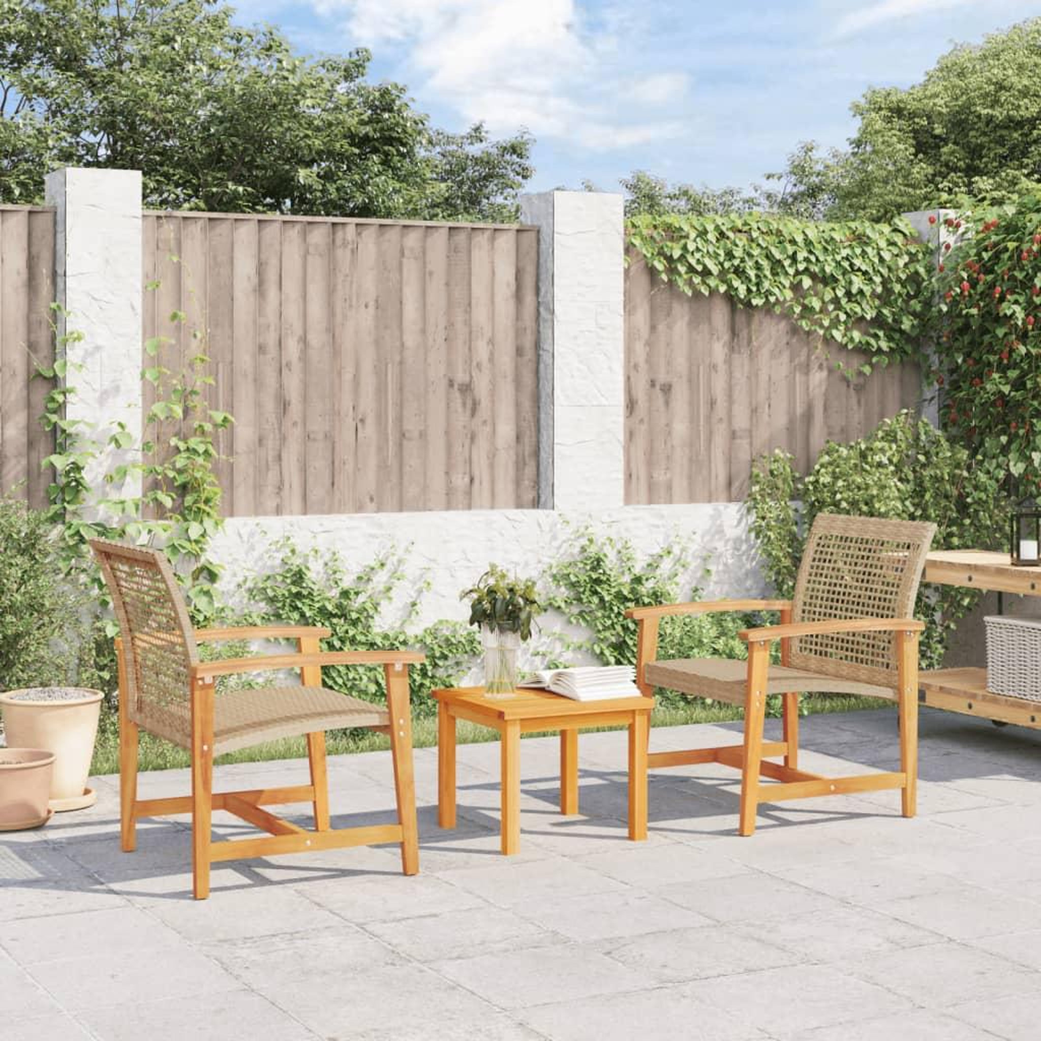 VIDAXL Ensemble de bistro 3 pcs beige resine tressee et bois d'acacia