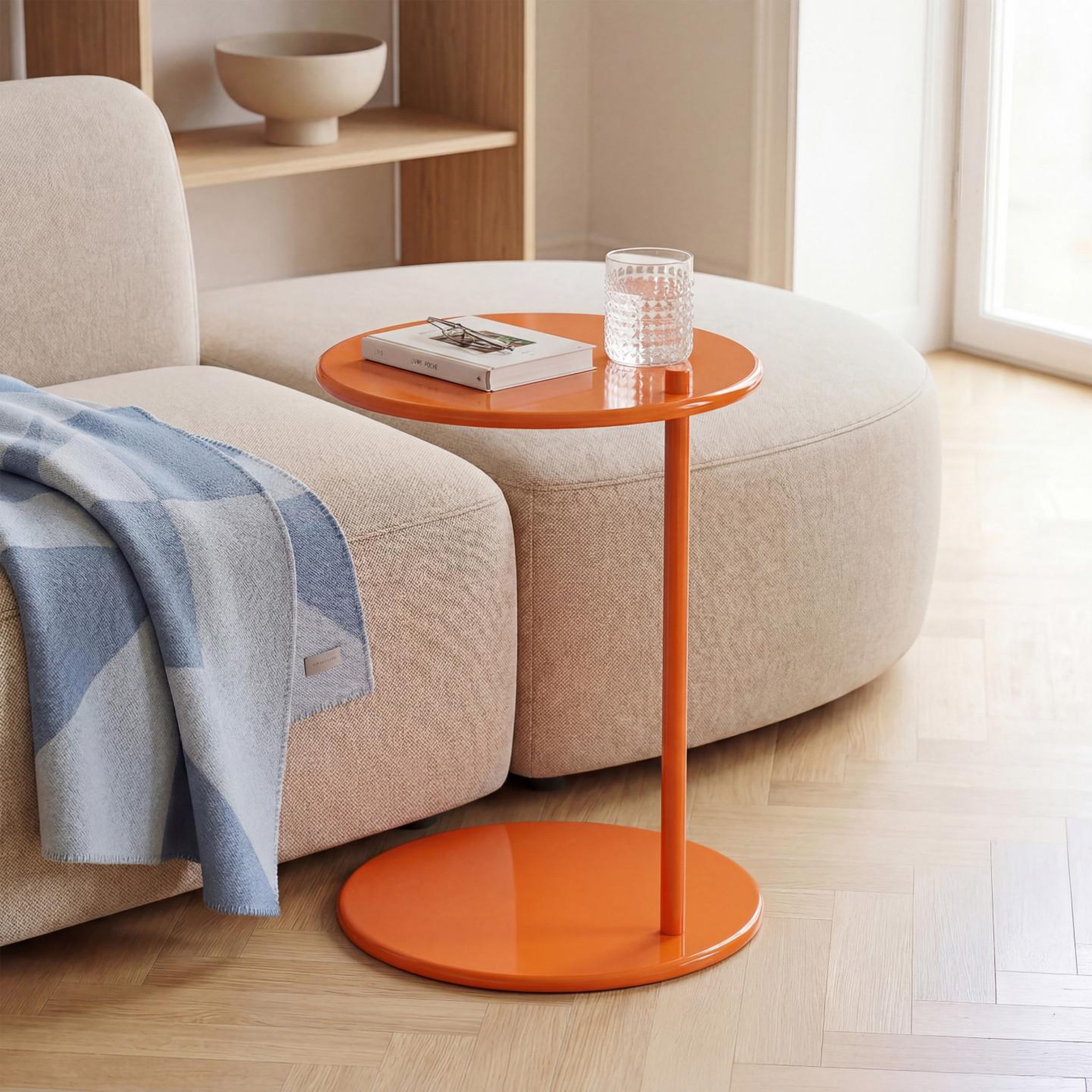 Voir la diapositive 2 : ID MARKET Lot de 2 tables d'appoint rondes, bouts de canapé, tables de chevet leontine 40 cm métal orange