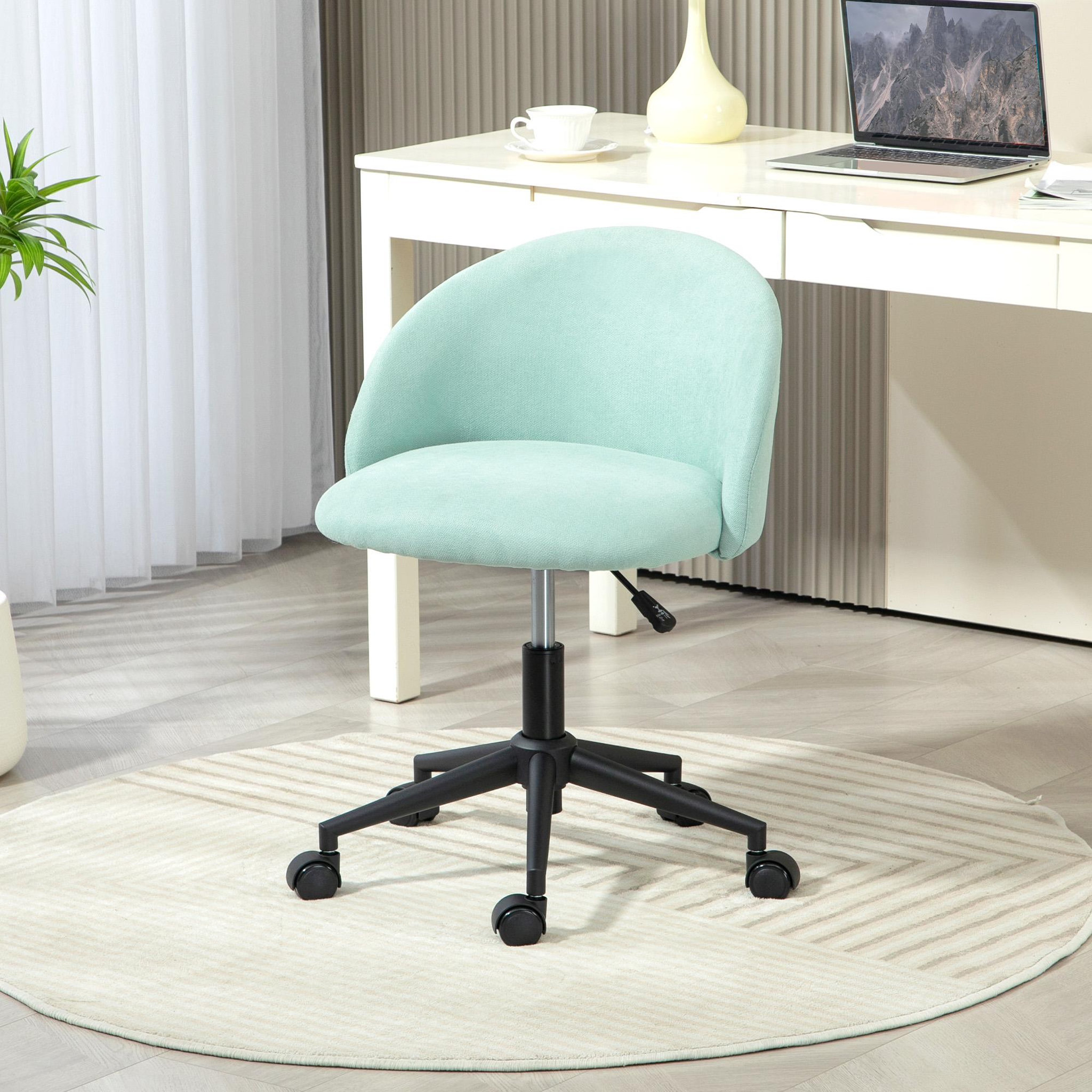 Voir la diapositive 2 : HOMCOM Chaise de bureau design enveloppant réglable piètement acier noir tissu bleu clair