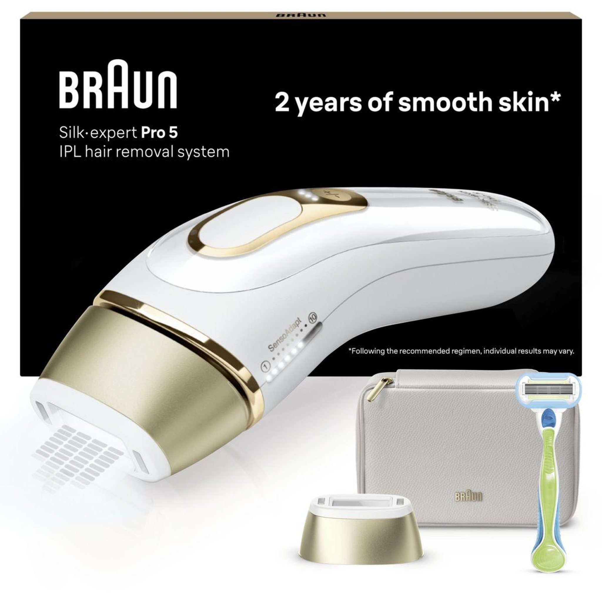 BRAUN Epilateur lumière pulsée IPL PL5052 Silk-expert pro 5, 1 tête, 1 rasoir gilette Venus, 1 pochette