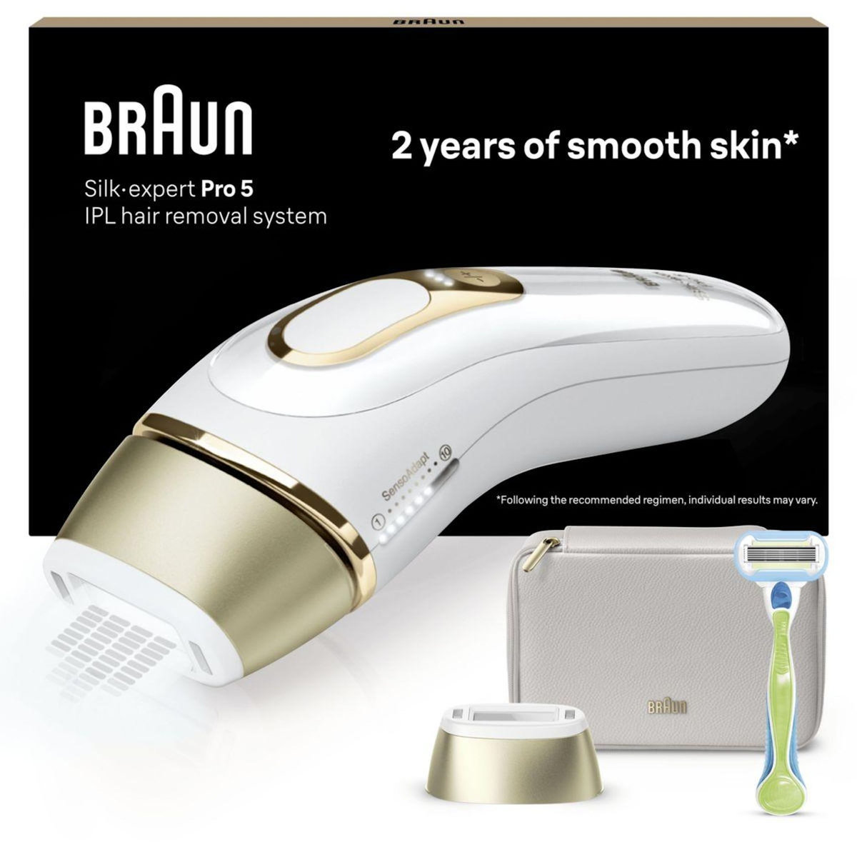 BRAUN Epilateur lumière pulsée IPL PL5052 Silk-expert pro 5, 1 tête, 1 rasoir gilette Venus, 1 pochette