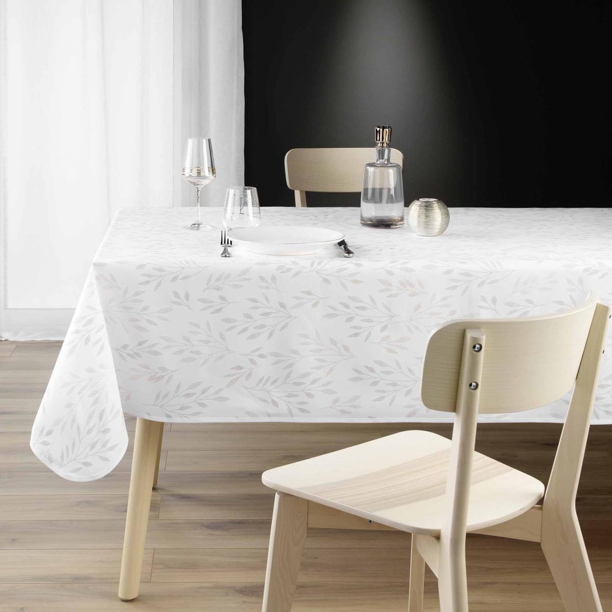 Voir la diapositive 3 : Douceur d'Intérieur Nappe antitache imprimé  lonigold  150x240cm blanc
