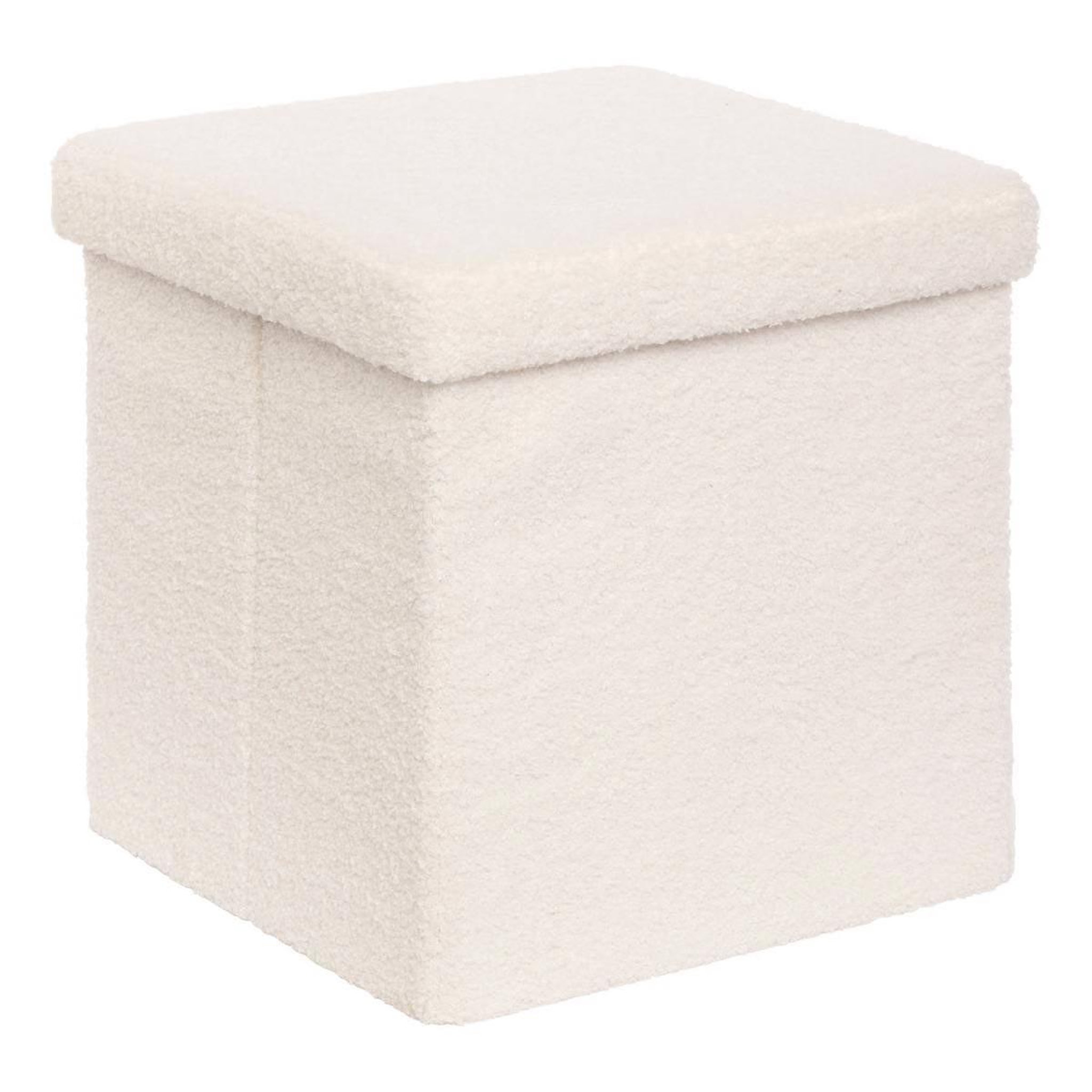 ATMOSPHERA Pouf coffre carré bouclette  jaiko  38cm blanc