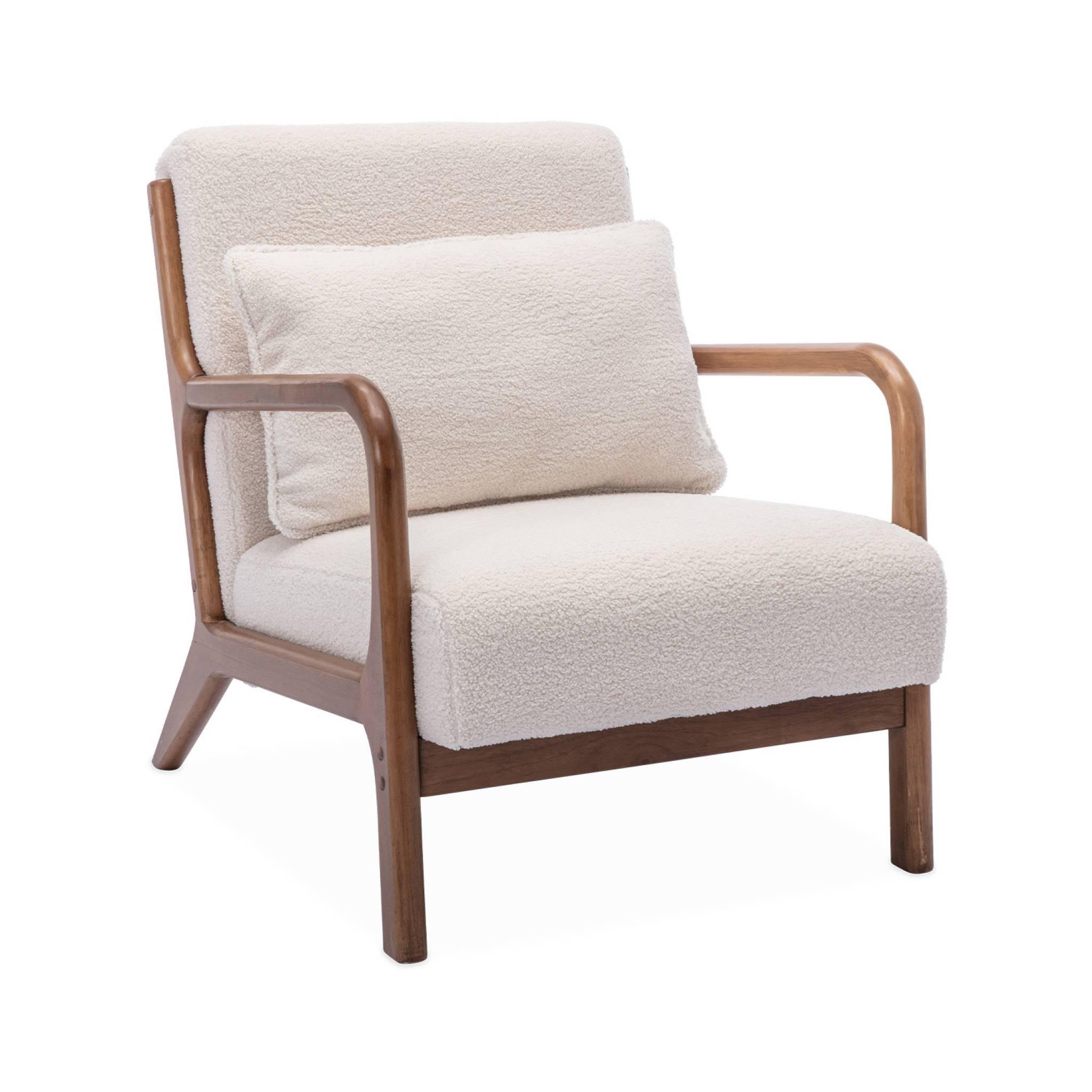 Voir la diapositive 6 : SWEEEK Banquette 2 places + Fauteuil bouclette en bois d'hévéa teinté noyer clair