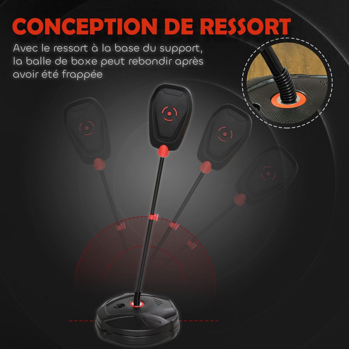 HOMCOM Punching ball enfant - sac de frappe enfant - hauteur réglable - base lestage, 2 gants inclus - rouge noir