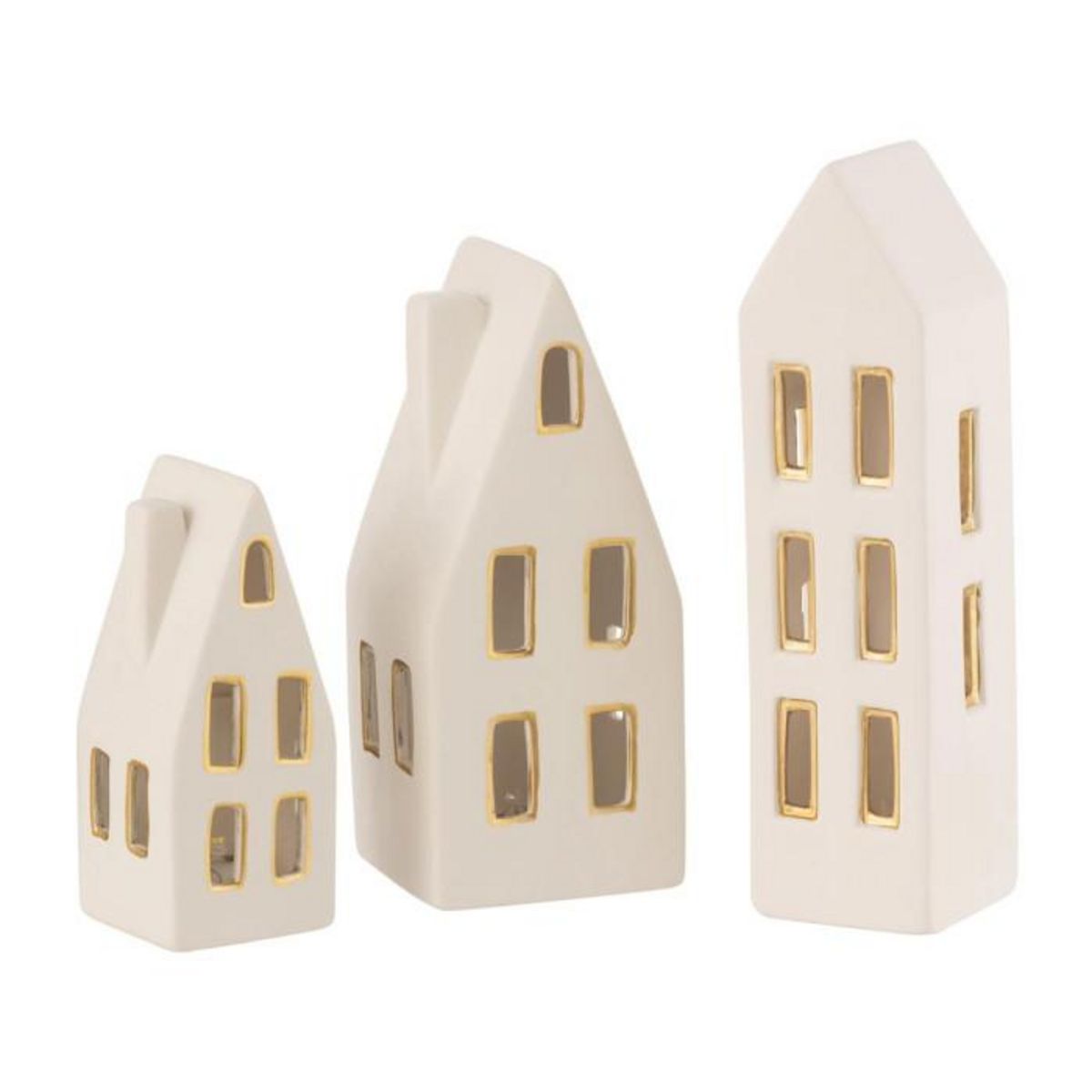 Paris Prix Lot de 3 Maisons à LED  Porcelaine  20cm Blanc