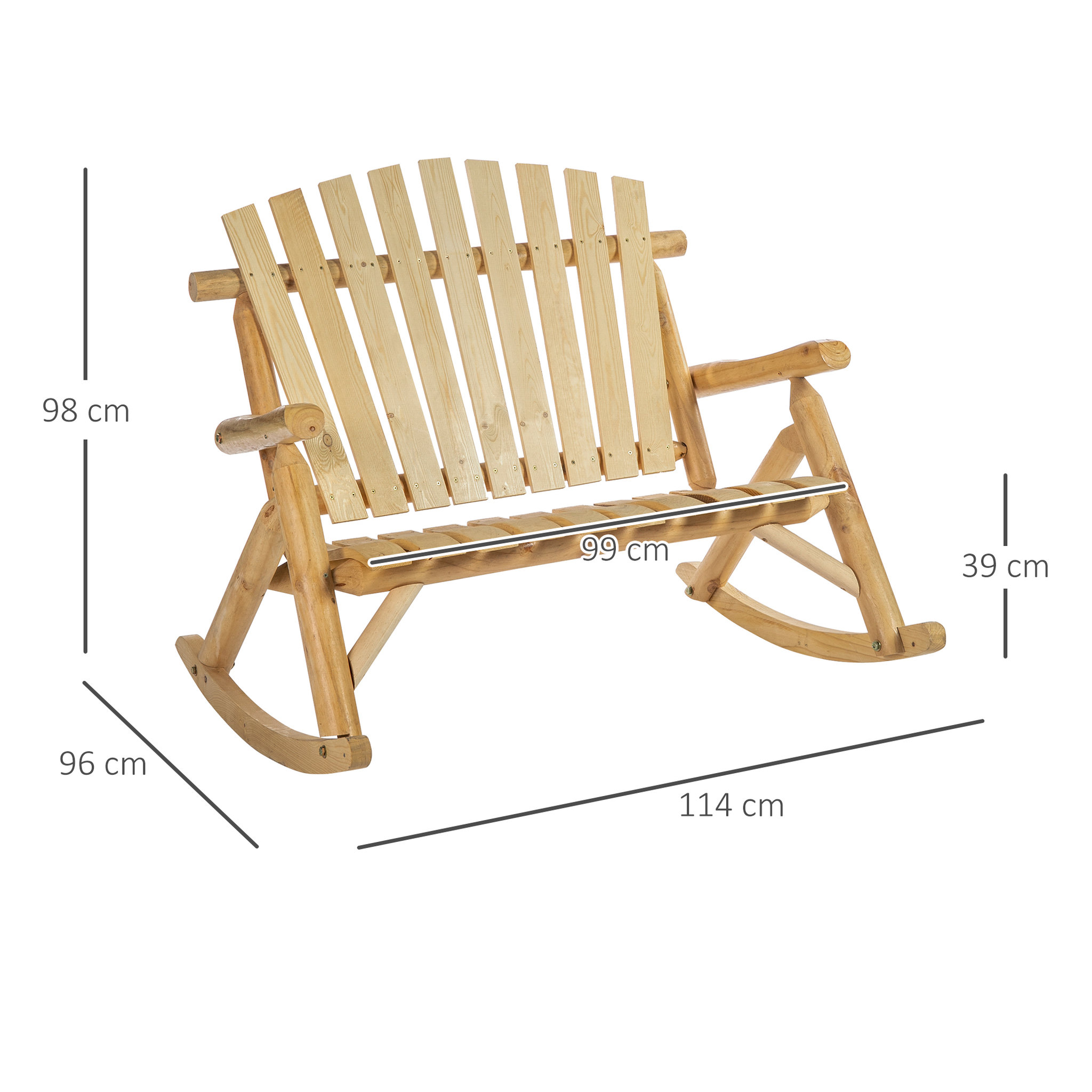 Voir la diapositive 3 : OUTSUNNY Fauteuil de jardin Adirondack à bascule 2 places rocking chair style néo-rétro assise dossier ergonomique bois naturel de pin