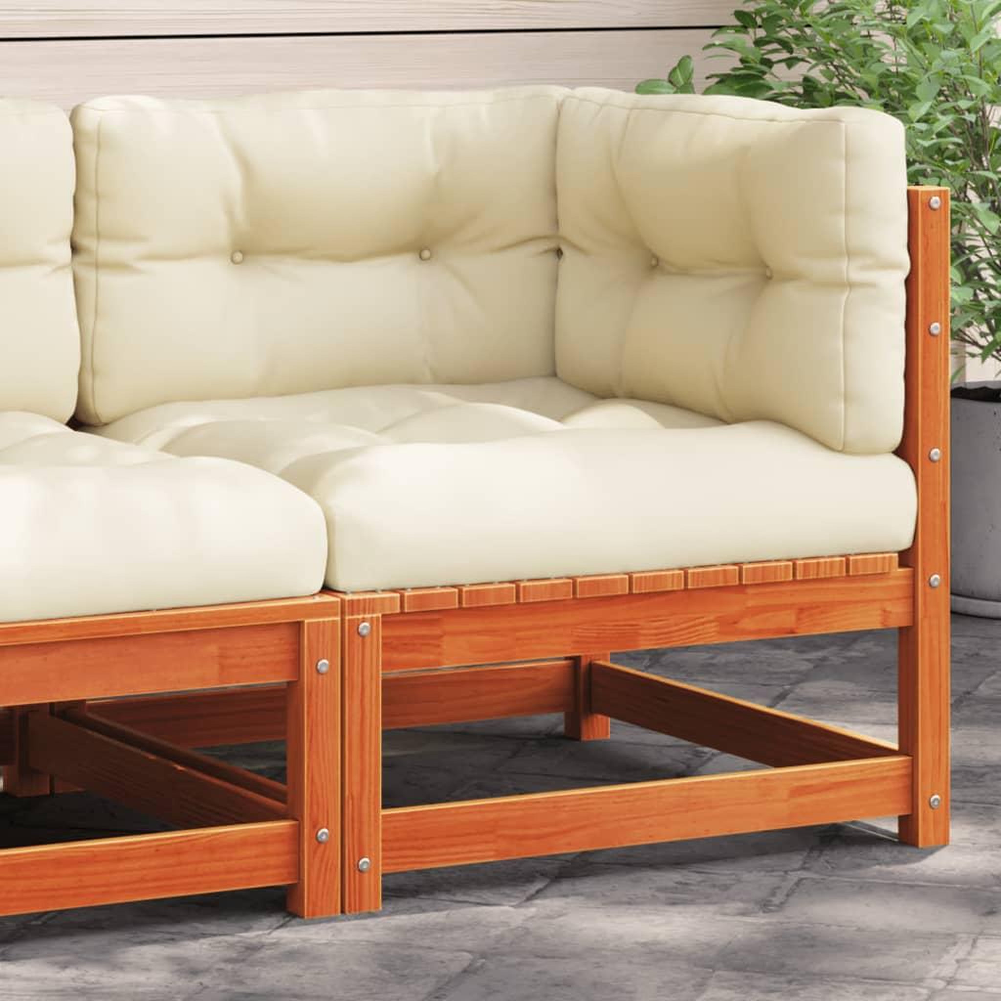 VIDAXL Canape d'angle de jardin coussins cire marron bois pin massif