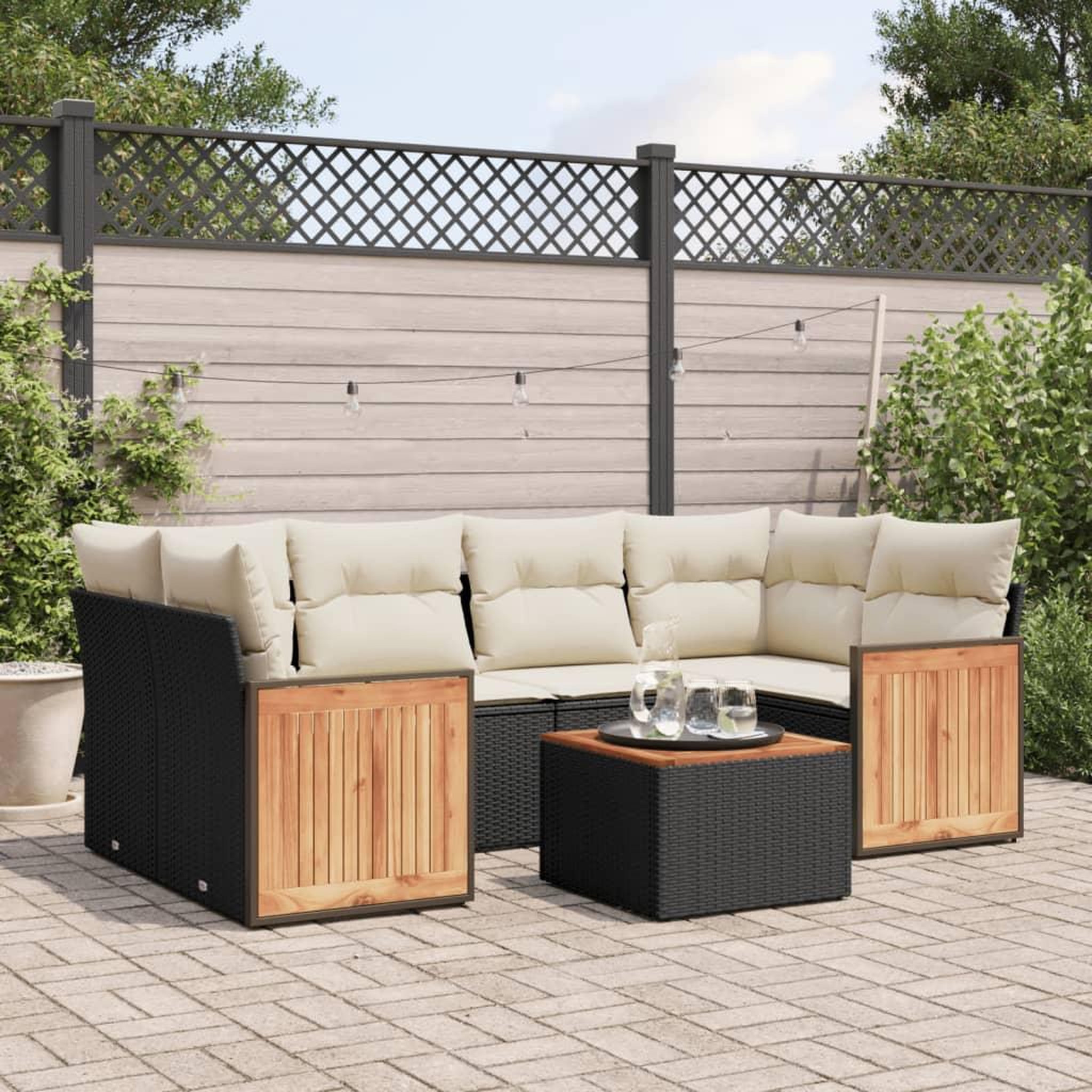 VIDAXL Salon de jardin 7 pcs avec coussins noir resine tressee