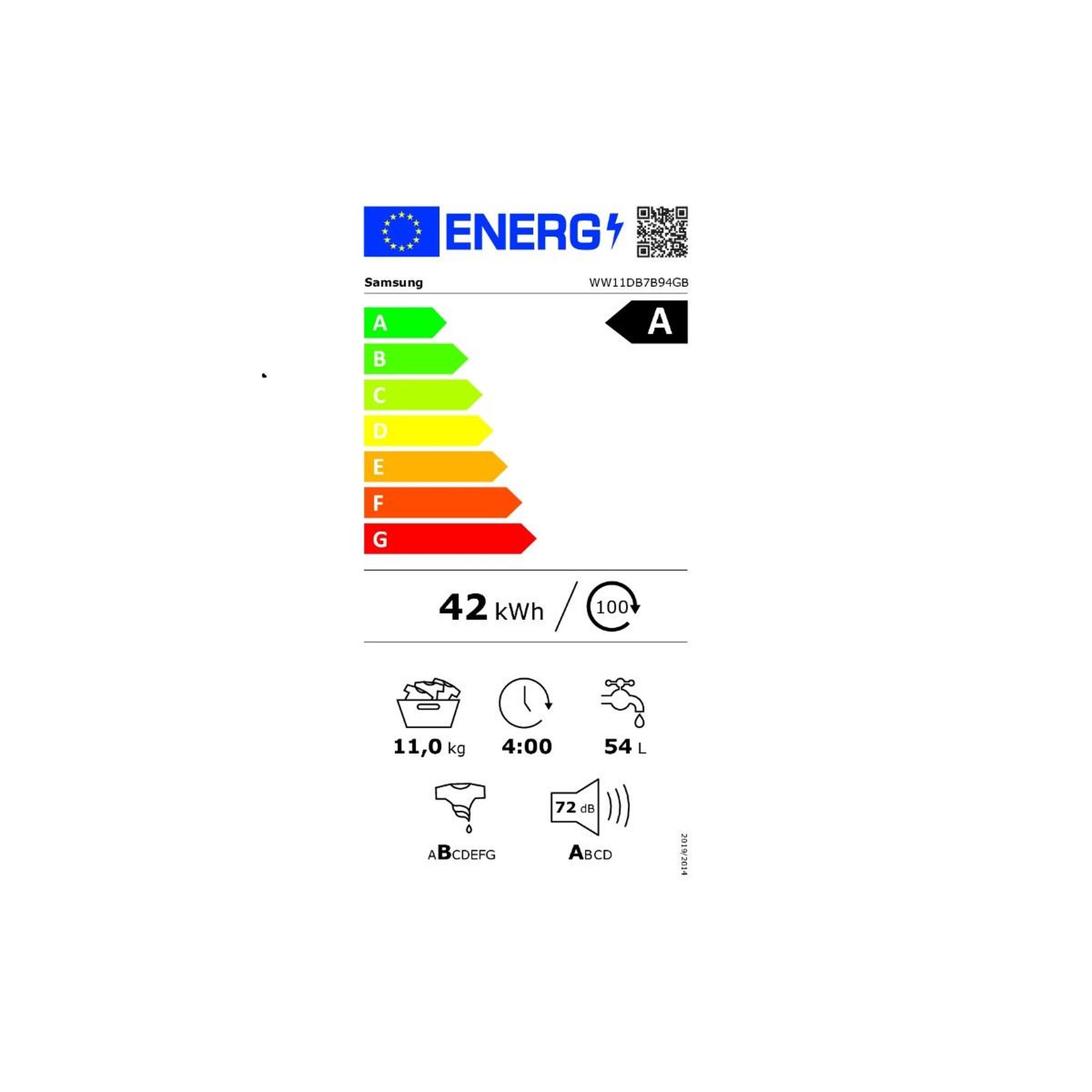 Voir la diapositive 2 : Samsung Lave-linge frontal 11kg 1400 tours/min - ww11db7b94gb