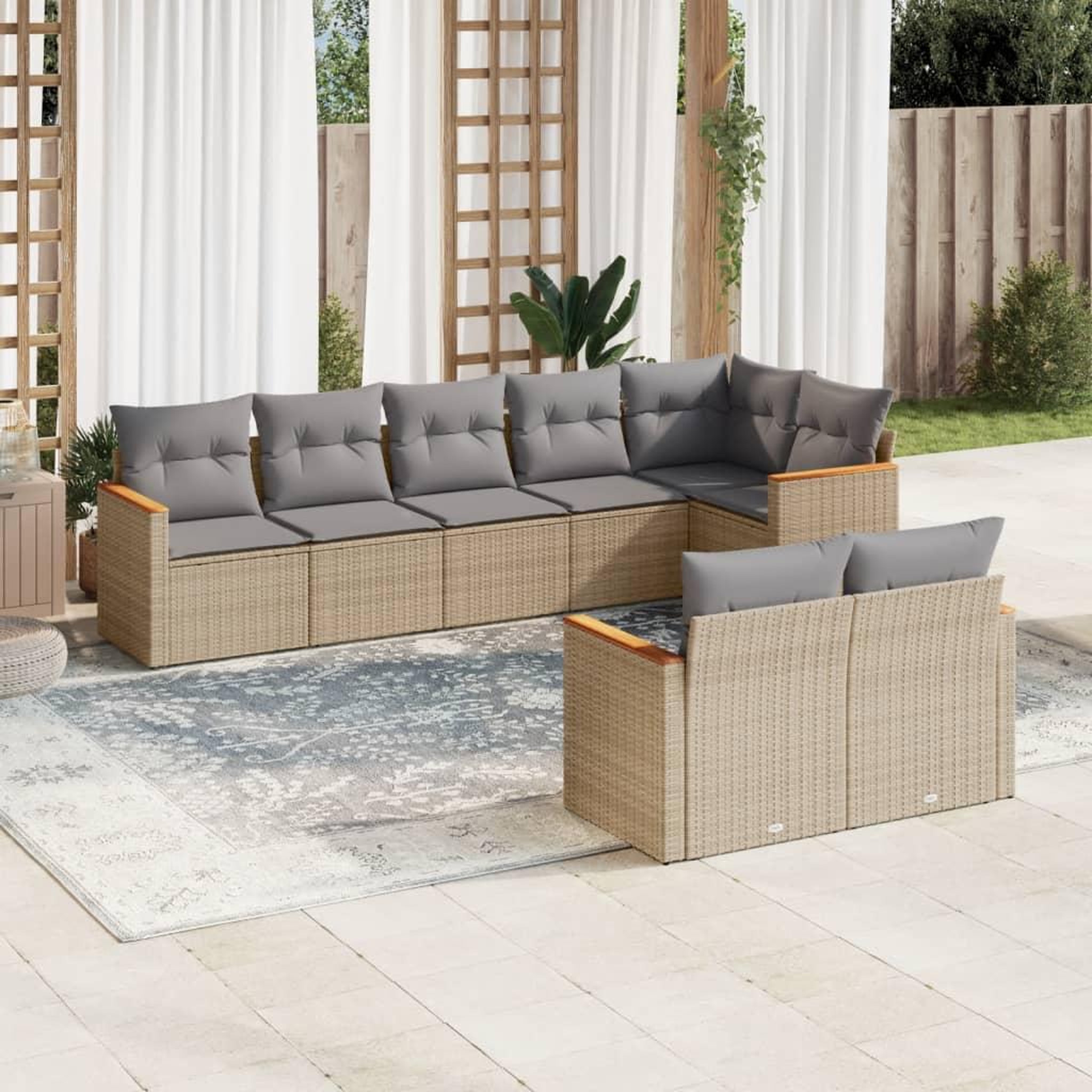 VIDAXL Salon de jardin avec coussins 8pcs melange beige resine tressee