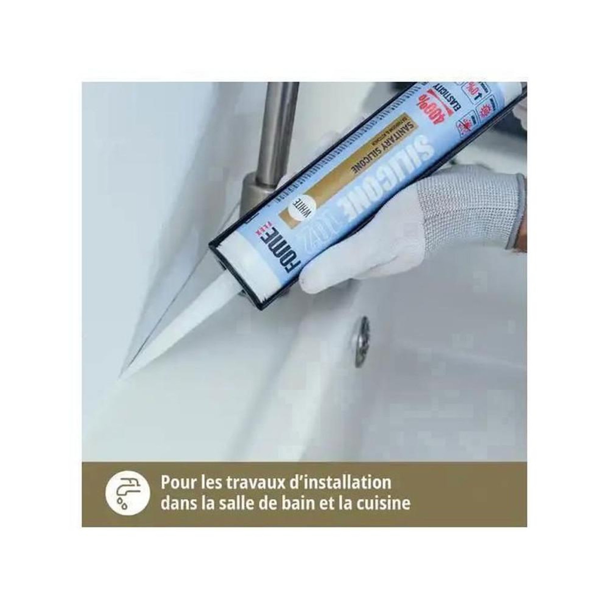 Voir la diapositive 3 : Mastic silicone sanitaire acétique anti-moisissure blanc F EXT-INT, cartouche 300 ml